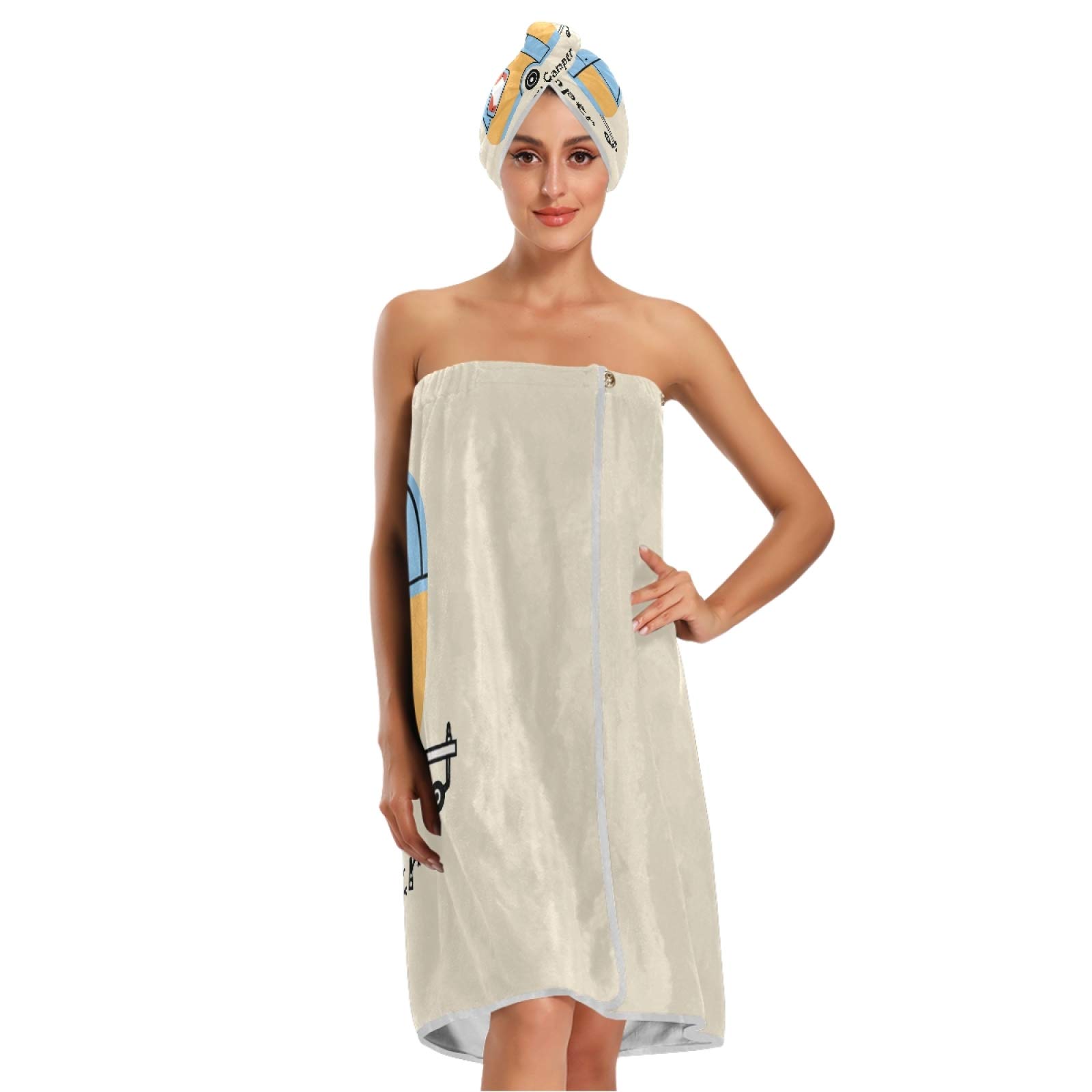 Happy Hamper Women's Spa Bathrobe Set - 3-Piece Absorbent Towel Robe with Adjustable Closure, Headband & Hair Wrap for Shower, Pool & Beach | Car Camper & Caravan Travel Essential