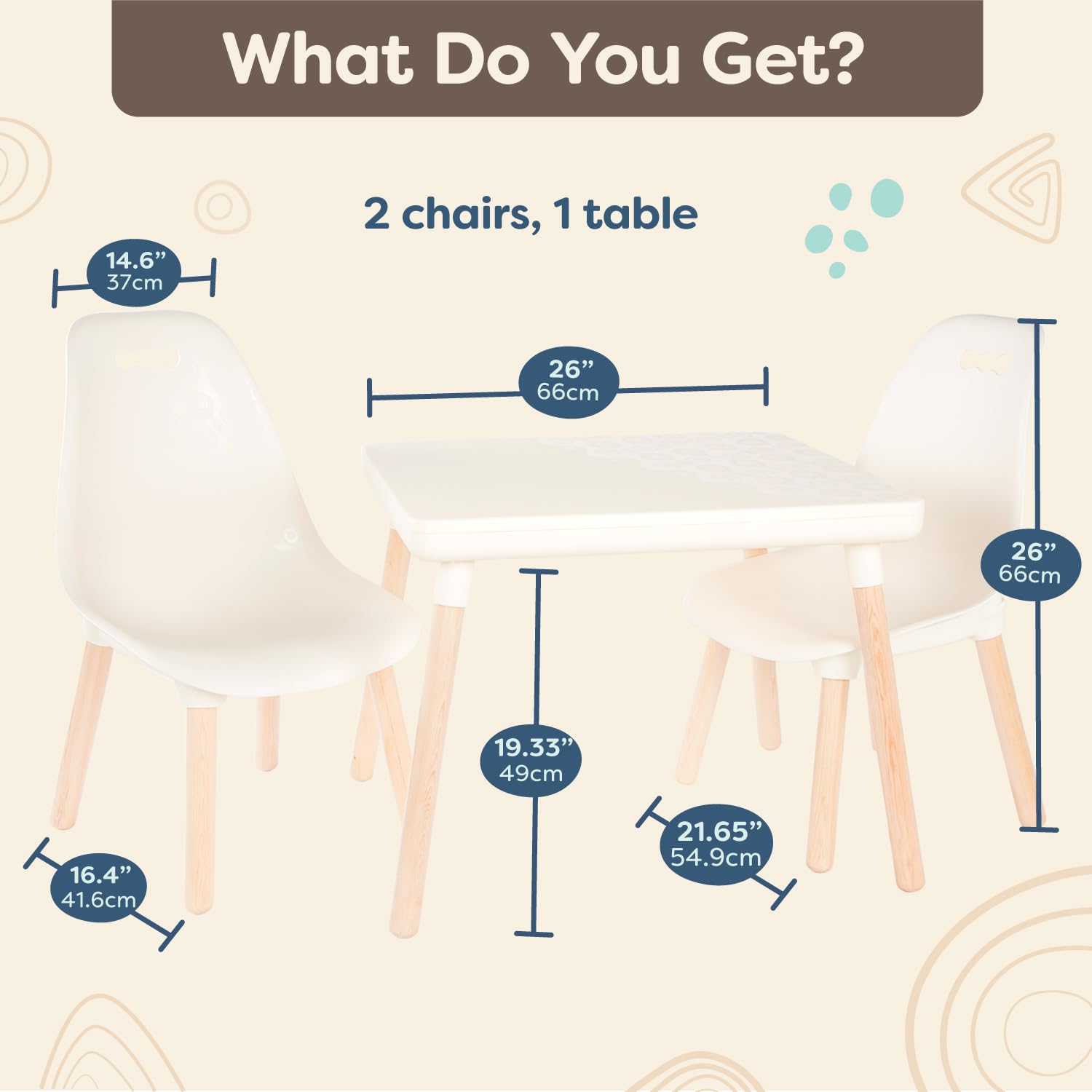 B. Toys B. Spaces Toddler Table and Chair Set - Natural Wooden Legs, Ivory Color - 1 Craft Table & 2 Chairs for Kids Ages 3+ | Perfect for Arts & Crafts, Playtime, and Learning Activities