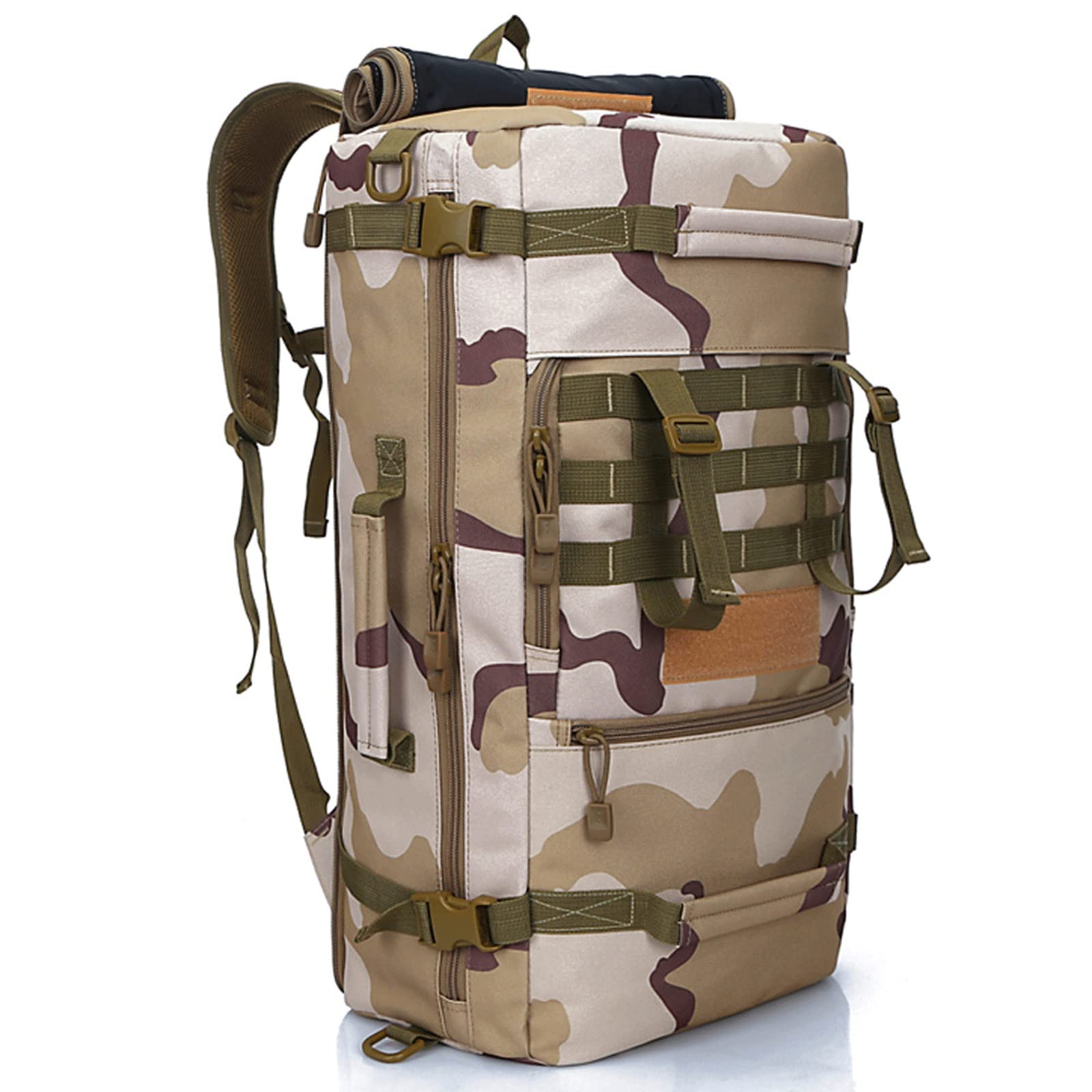 50L Tactical Backpack Military Assault Pack - Durable Outdoor Sports Hiking Backpack with Adjustable Shoulder Straps (Three Sand Camouflage, 56x30x19cm) - Perfect for Camping, Hiking, Travel & Airsoft Games