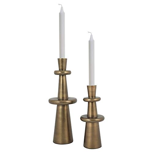 MAKLAINE 5 Inch Antique Brass Transitional Metal Candle Holder - Elegant Home Decor for Dining Table, Wedding Centerpiece & Fireplace Mantel