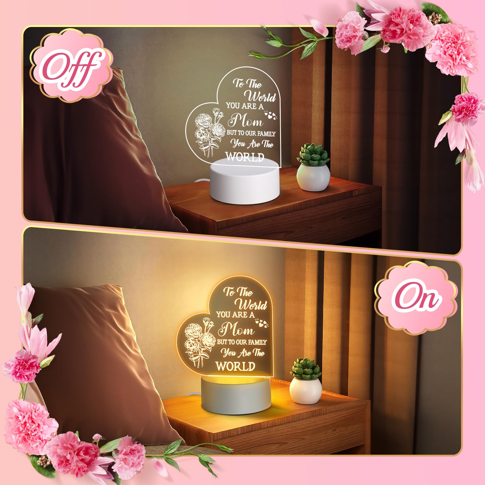 Personalised Mother's Day Gifts - Custom Night Light for Mom, Grandma, Wife, Daughter, Son, Mother-in-Law & New Moms - Acrylic Room Decoration for Pregnancy Announcement, Nursery & Bedroom