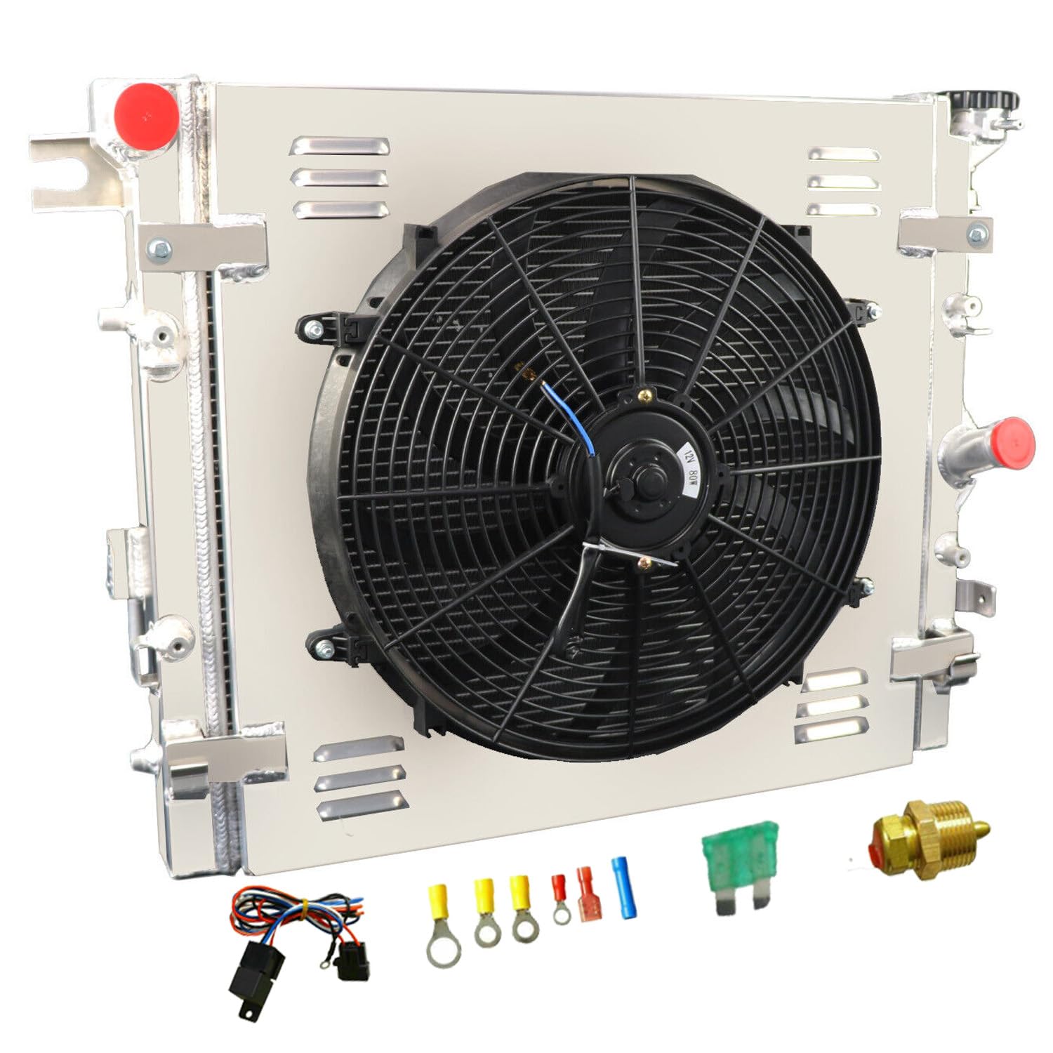 High-Performance Aluminum Radiator for 2007-2018 Jeep Wrangler JK 3.6L 3.8L V6 Gas Engine - 1 Row Core with Shroud Fan Relay Kit - Perfect for Off-Roading & Extreme Weather Conditions