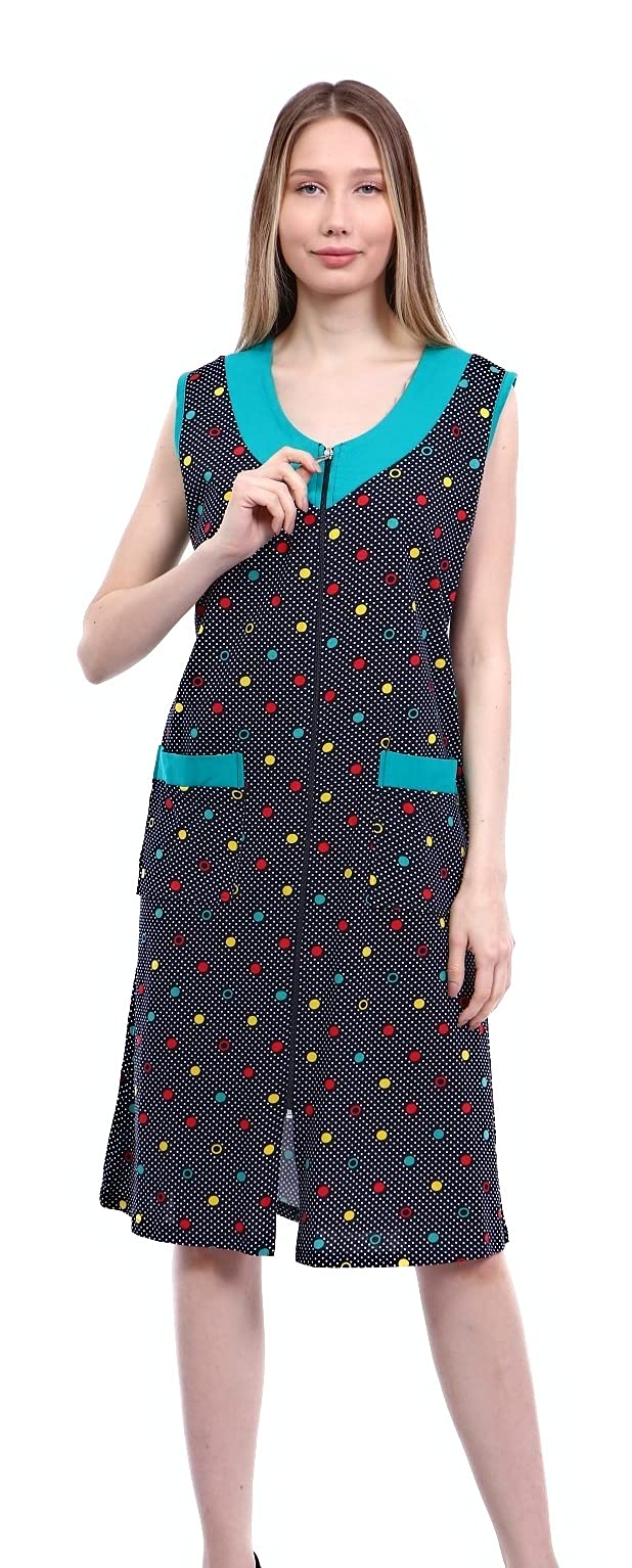 La Serren Women's 100% Cotton Sleeveless Summer Dress with Front Zipper - Casual House Robe for Lounging, Beach Cover-Up & Maternity Wear