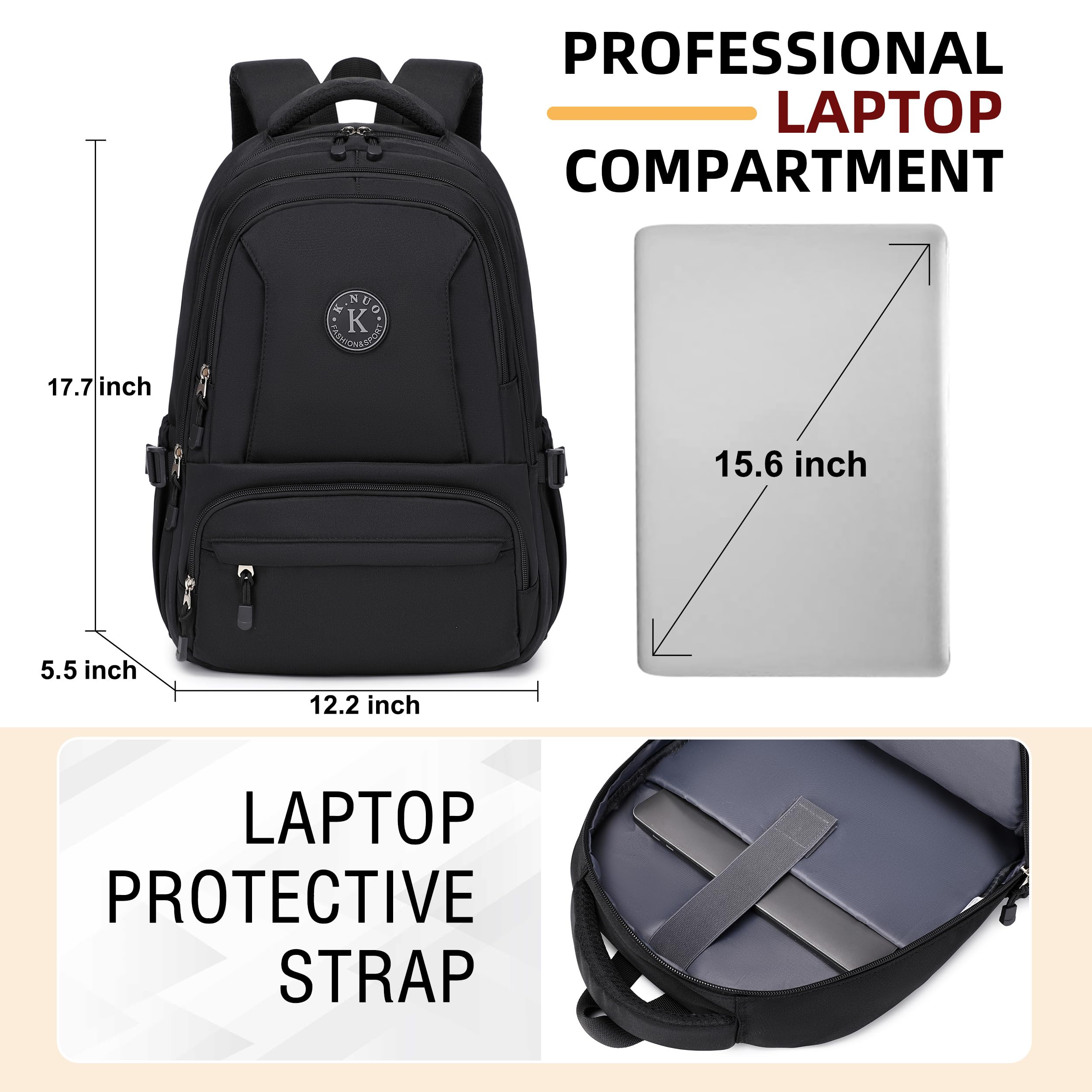 Anti-Theft 17 Inch Laptop Backpack for Women & Men - Water Resistant Travel Backpack, Large School Bookbag for College, Teens, Boys & Girls - Perfect for Business, Work & Casual Daypack (Black) - Ideal for Commuting, Office & Campus Use