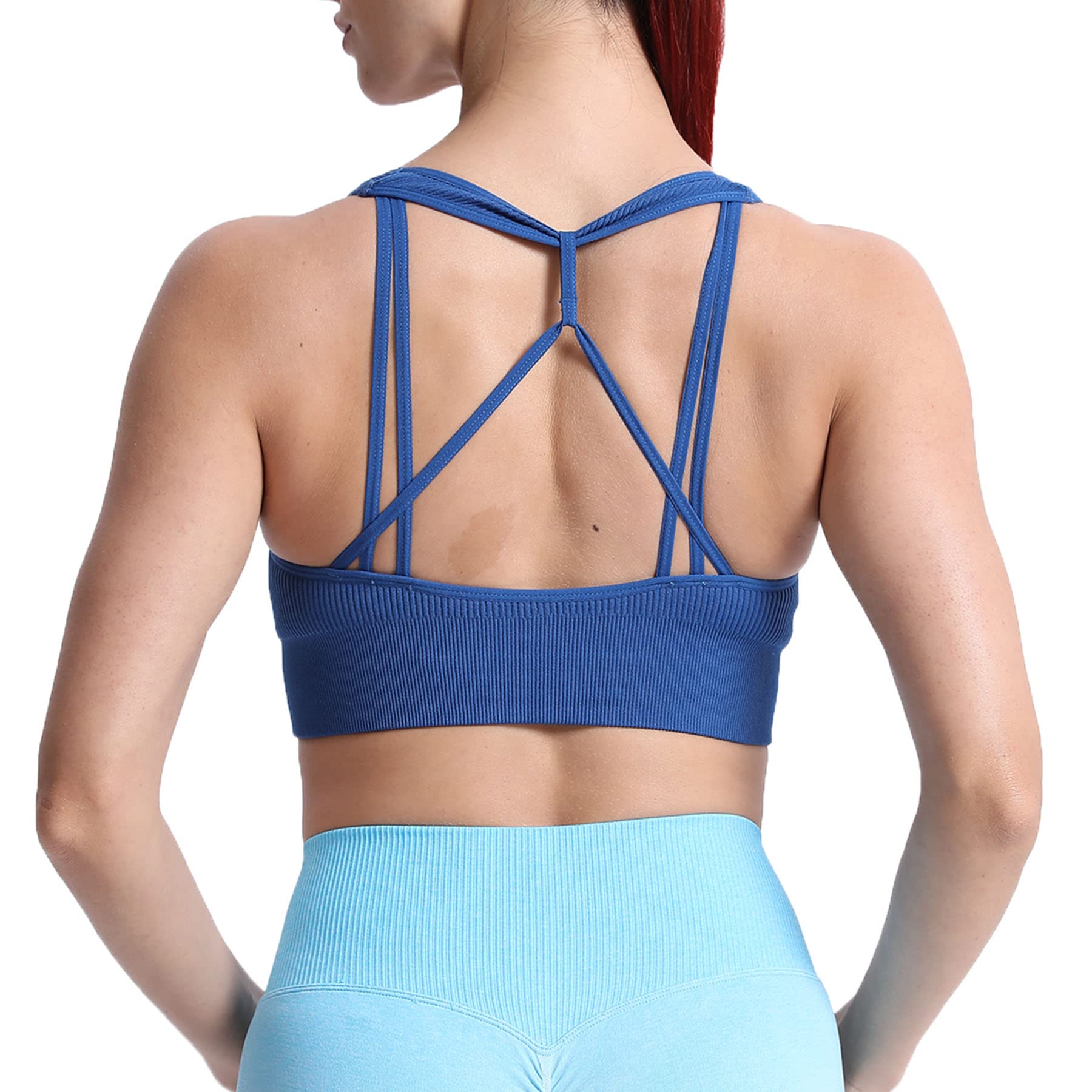 Aoxjox Women's Seamless Ribbed Sports Bra - Workout Running Yoga Crop Top Tank for Fitness & Active Wear - Perfect for Gym, Jogging and Lounge Wear