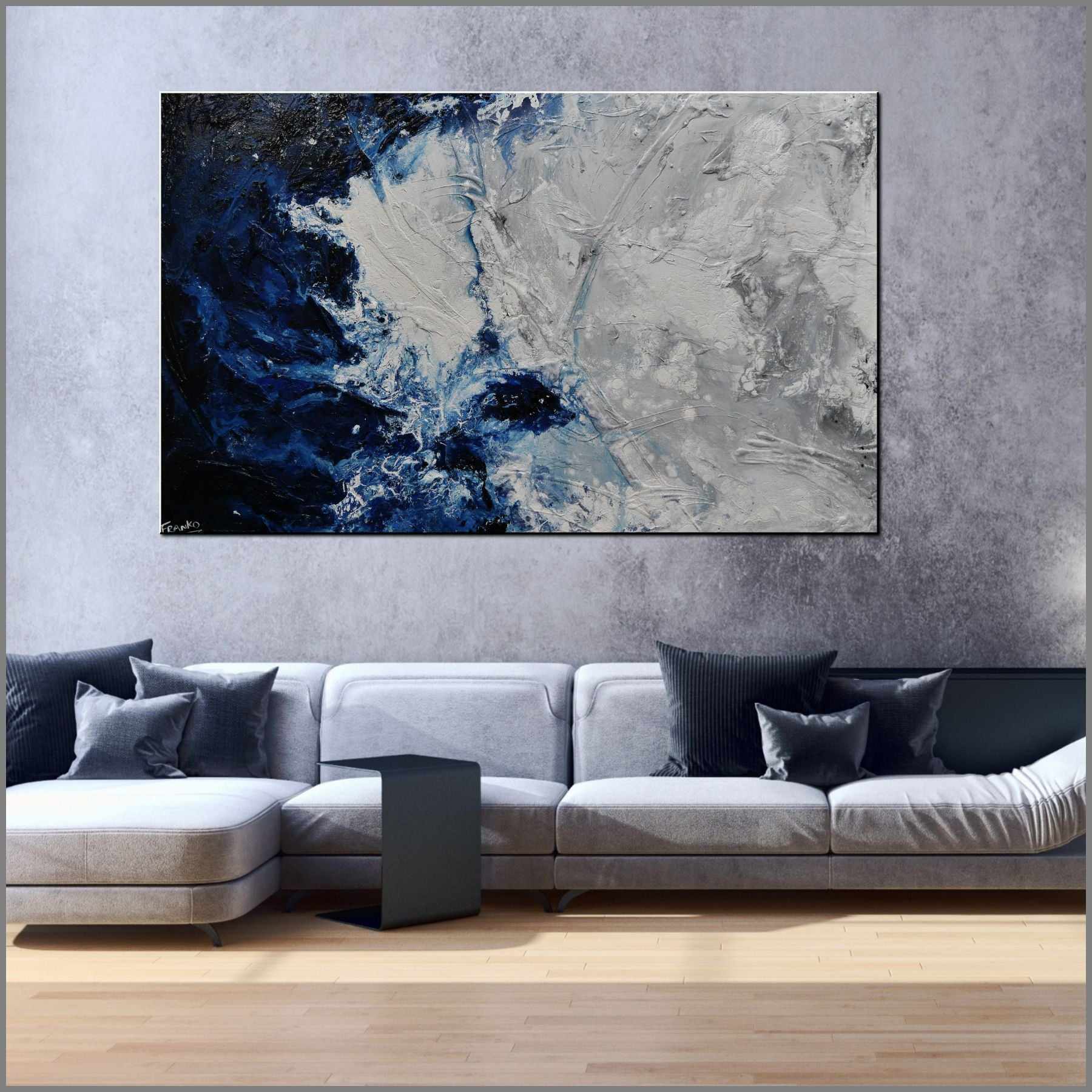 Midnight Rocket 160cm x 100cm Grey Blue Textured Abstract Canvas Wall Art - Modern Home Decor for Living Room, Bedroom & Office
