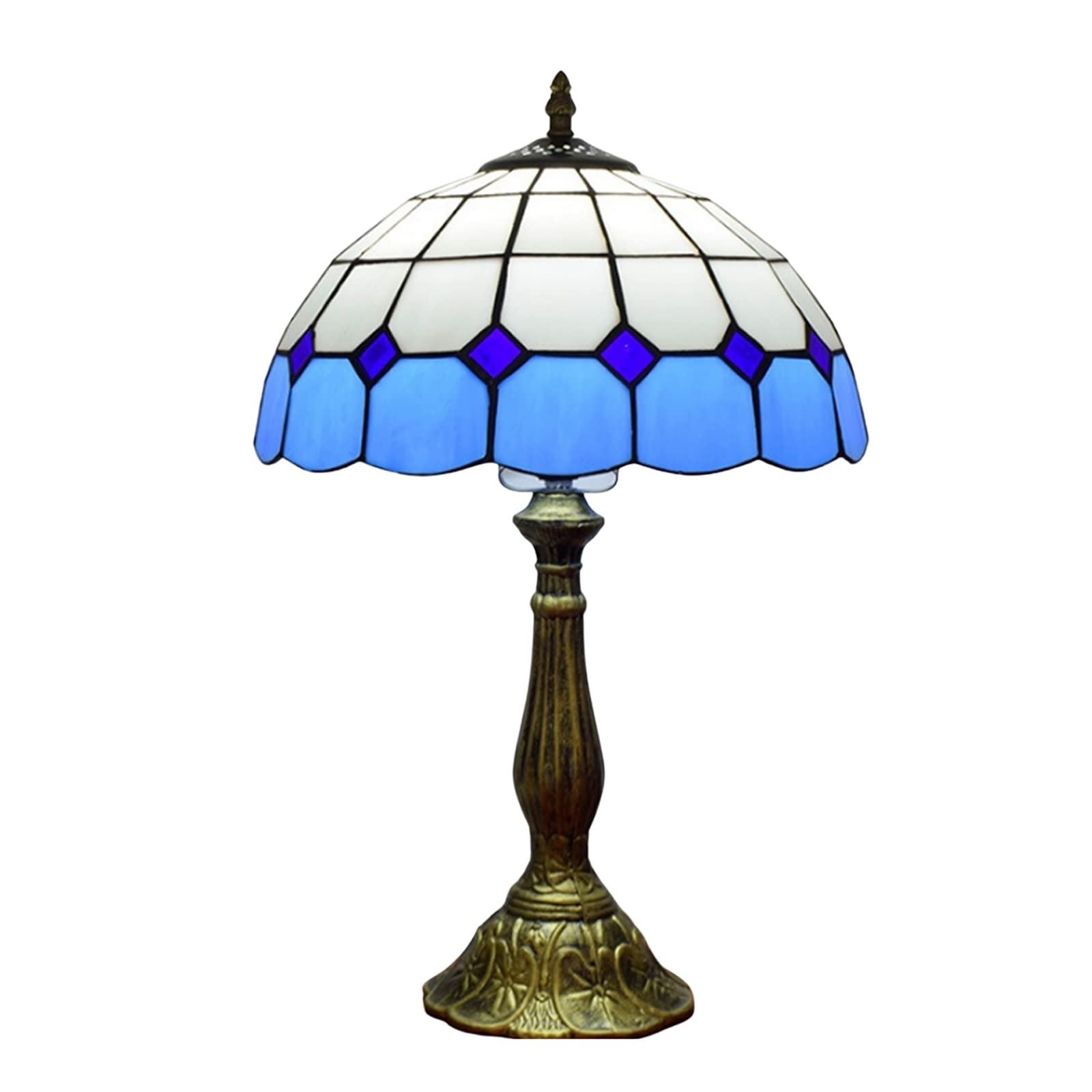 12 Inch Tiffany Desk Lamp - Mediterranean Style Stained Glass Lampshade, Large Luxurious Bedside & Reading Light for Living Room, Bedroom, Farmhouse - Perfect for Home Office, Study, Dorm & Nightstand Lighting