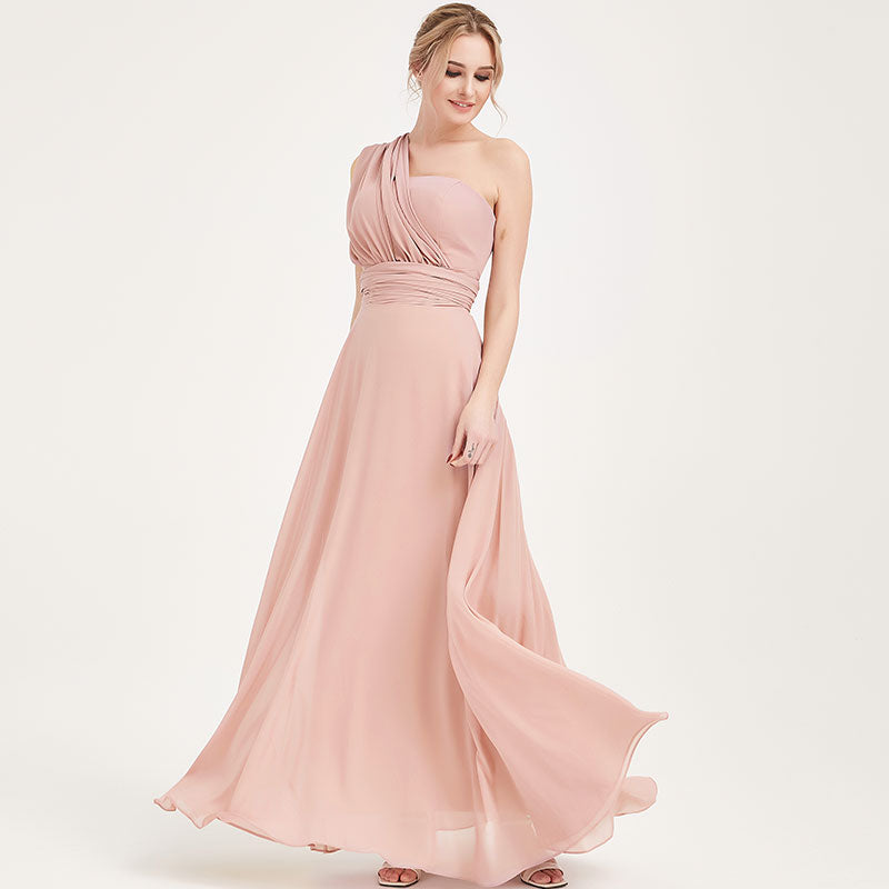 Elegant Convertible Chiffon Bridesmaid Dress - Wrap Style Dusty Pink Maxi Gown for Weddings, Parties & Formal Events