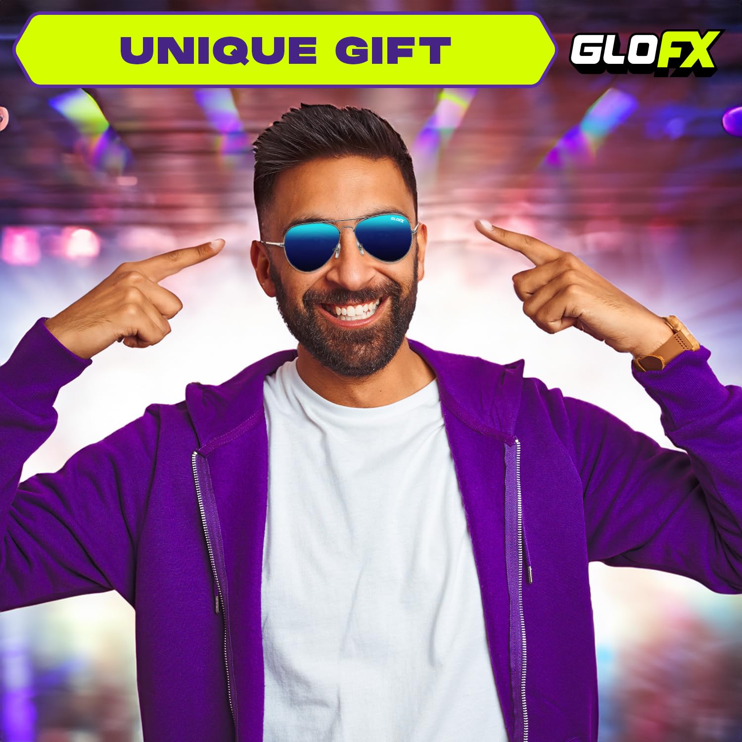 GloFX Diffraction Glasses - Hippie & Pilot Style Metal Frame Sunglasses with Mirror Lens & 3D Prism Rainbow Effect for Music Festivals, Raves, and Light Shows