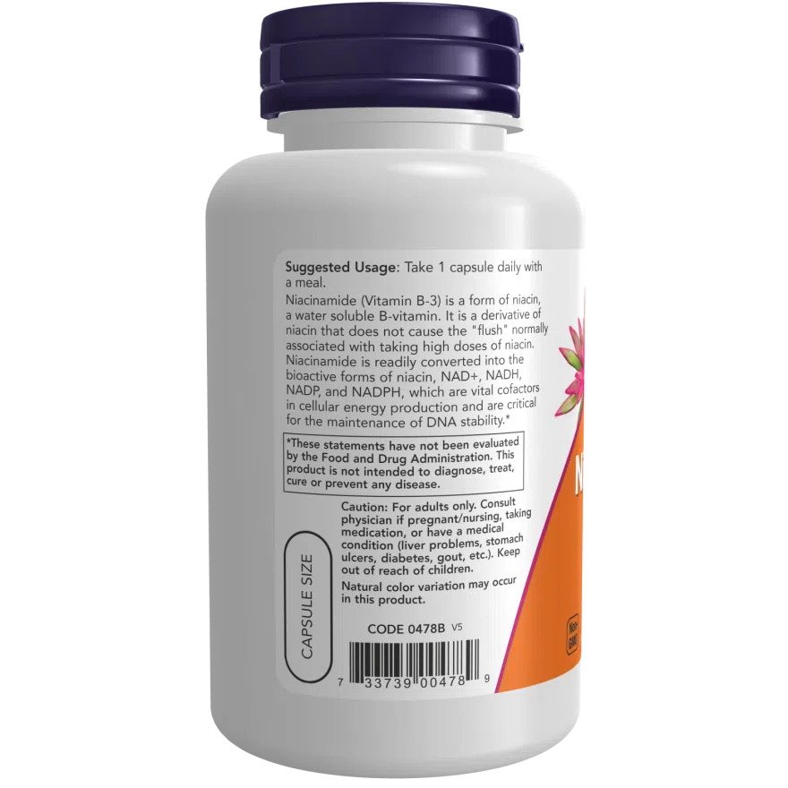 NOW Niacinamide 500mg Vitamin B3 Supplement - Supports Skin Health & Metabolism - Perfect for Daily Wellness & Skincare Routine