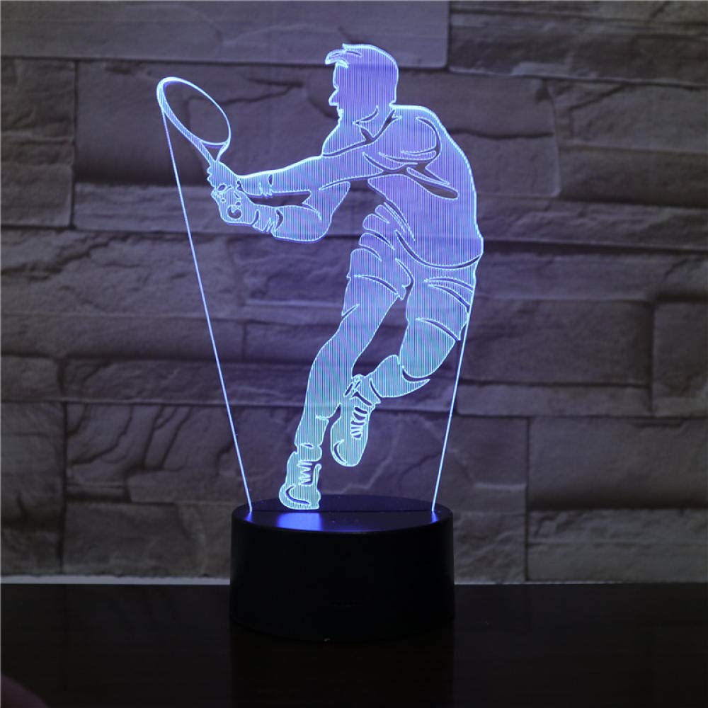 3D LED Illusion Lamp - Tennis Player Night Light with 7 Color Changing & Dimmable Smart Touch, USB Powered Desk Lamp for Home, Office, Party & Bar Decor - Perfect Gift for Sports Fans & Lighting Enthusiasts | Ideal for Bedroom, Kids Room, Game Room & Themed Events