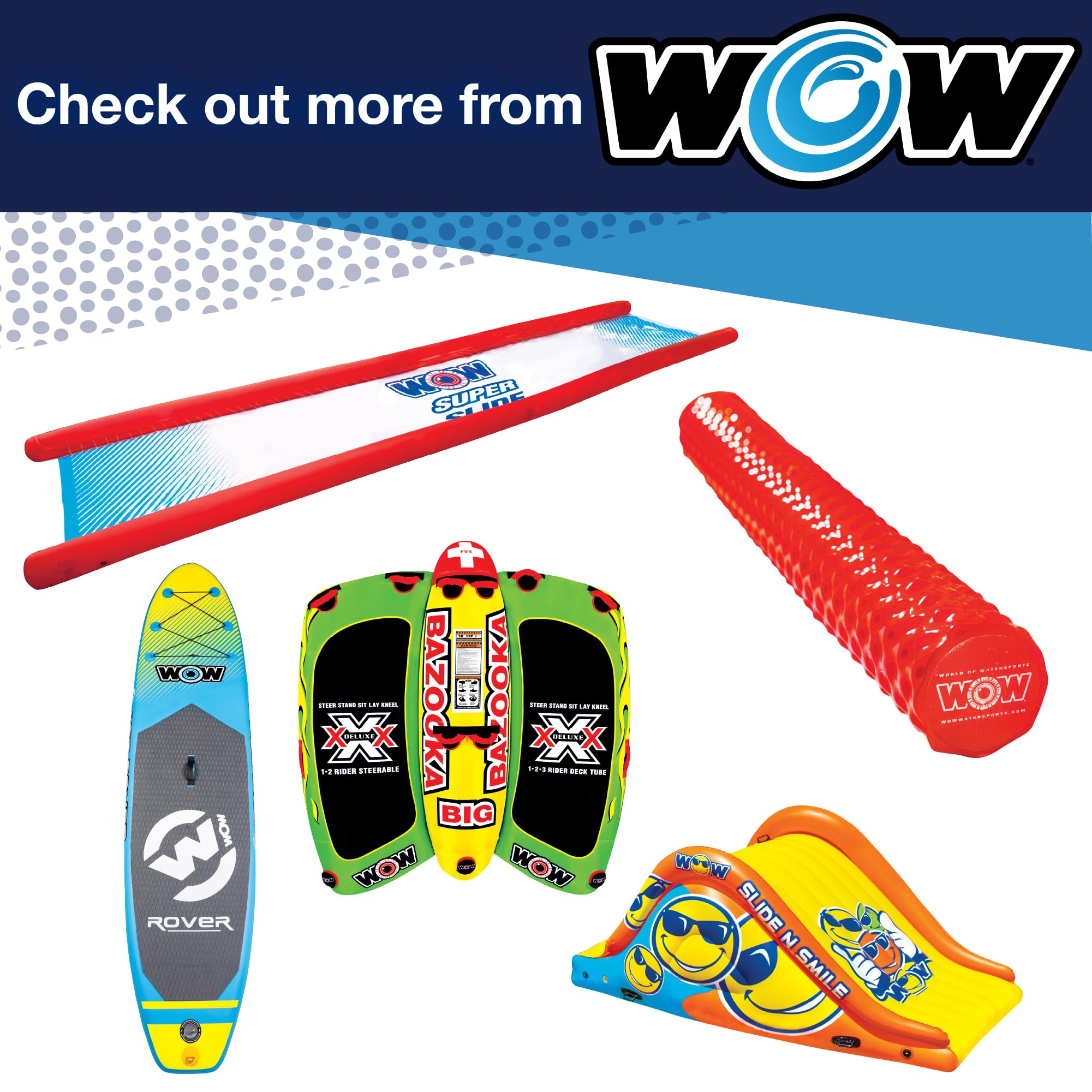 WOW Sports Big Boy 1-4 Person Inflatable Racing Towable Tube for Boating - High Speed Water Tube for Lakes & Oceans - Perfect for Family Fun & Summer Water Sports (Model 15-1130)