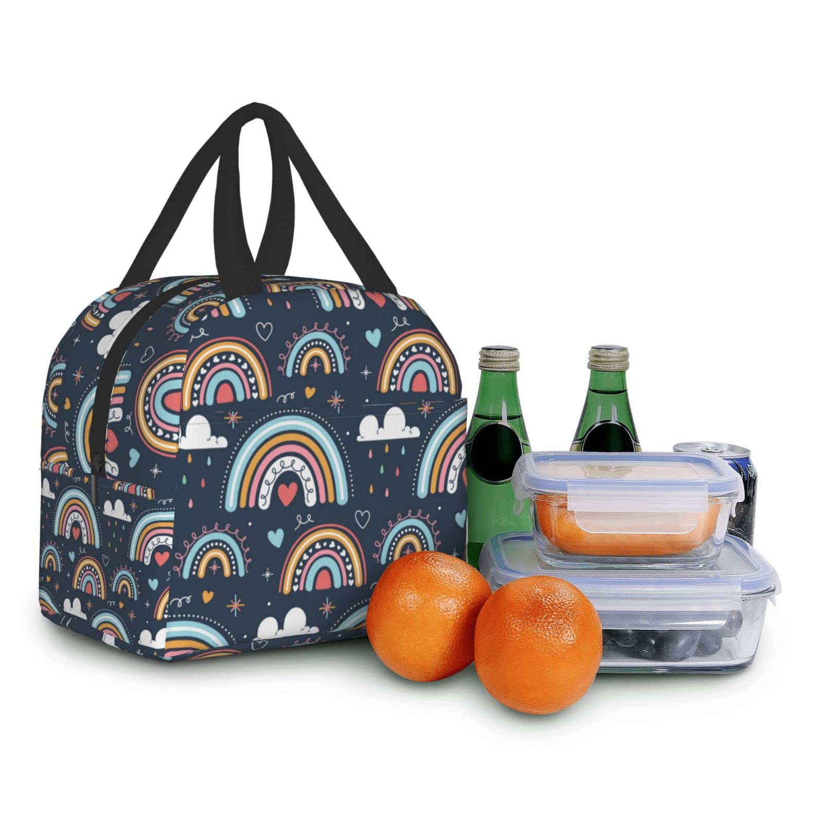 Insulated Navy Rainbow Lunch Box for Women & Men - Reusable Thermal Lunch Bag for Office, School, Camping, Hiking, Picnic, Beach & Travel - Keep Food Fresh All Day
