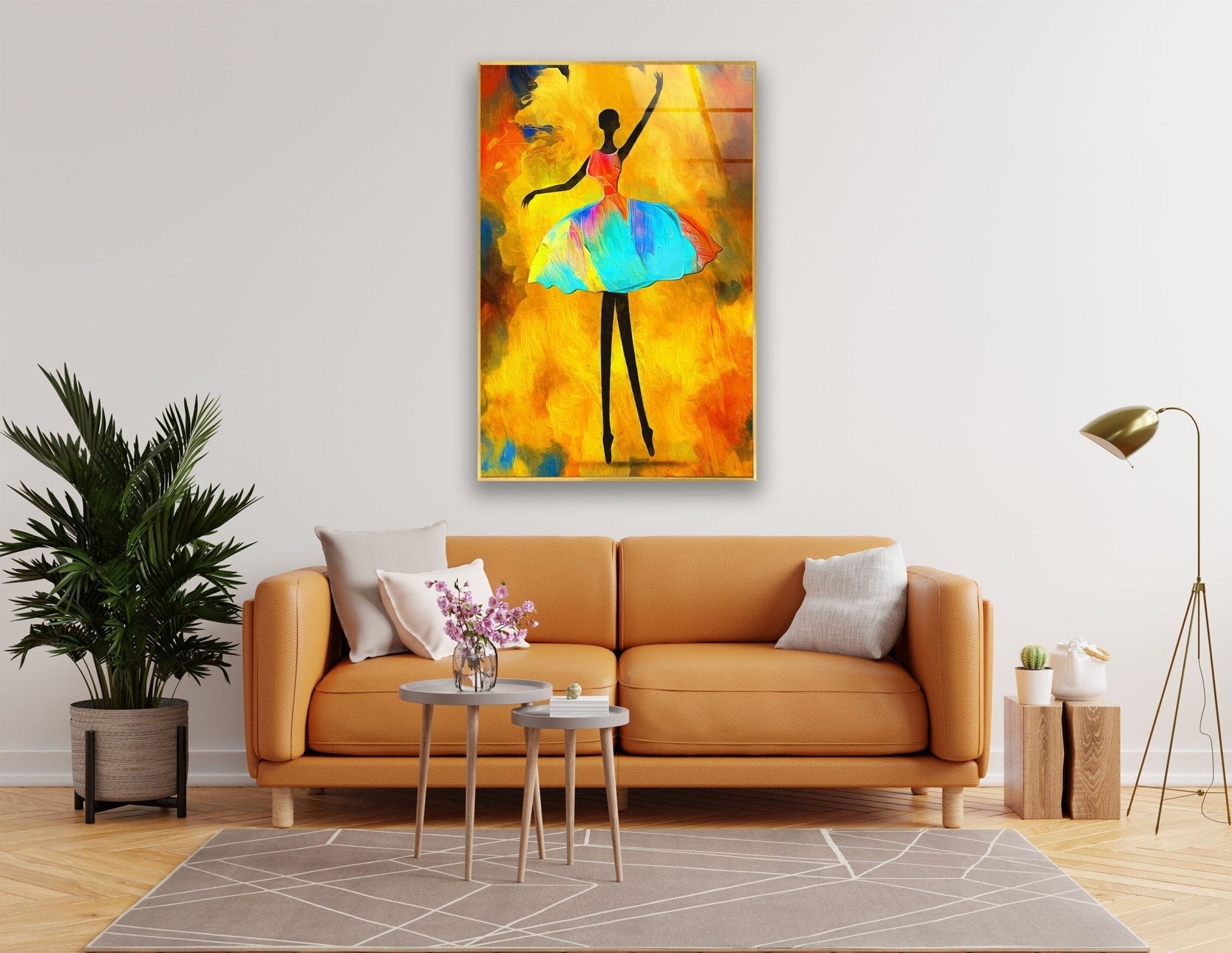 Elegant Ballerina Painting Glass Wall Art - Handmade Ballet Dancer Decor for Living Room, Bedroom & Office - Perfect Gift for Dance Lovers