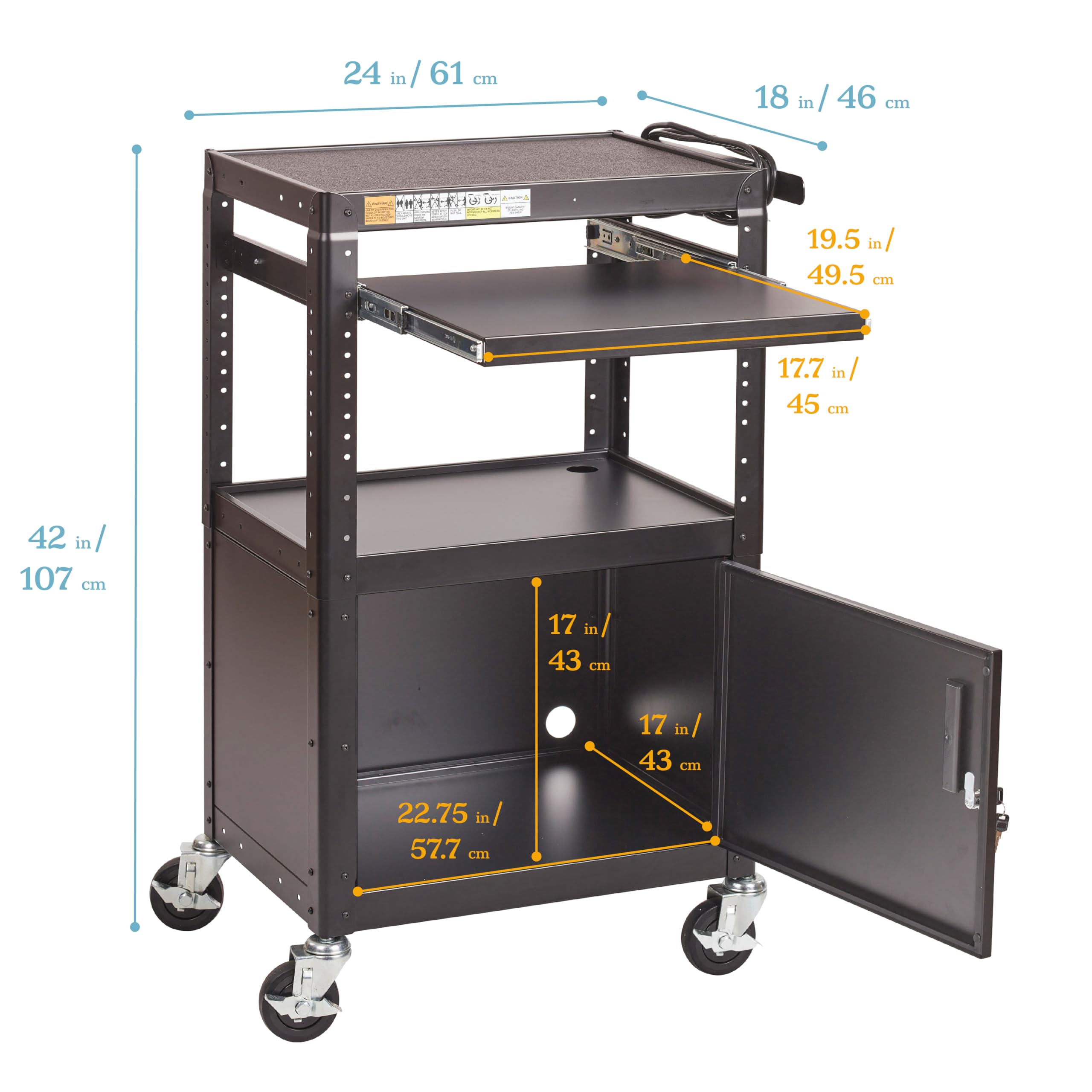 ECR4Kids AV Presentation Cart Stand with Storage Box - Mobile Rolling Storage Cart for Classroom, Office, or Home - Black - Perfect for Organizing AV Equipment, Books, and Supplies