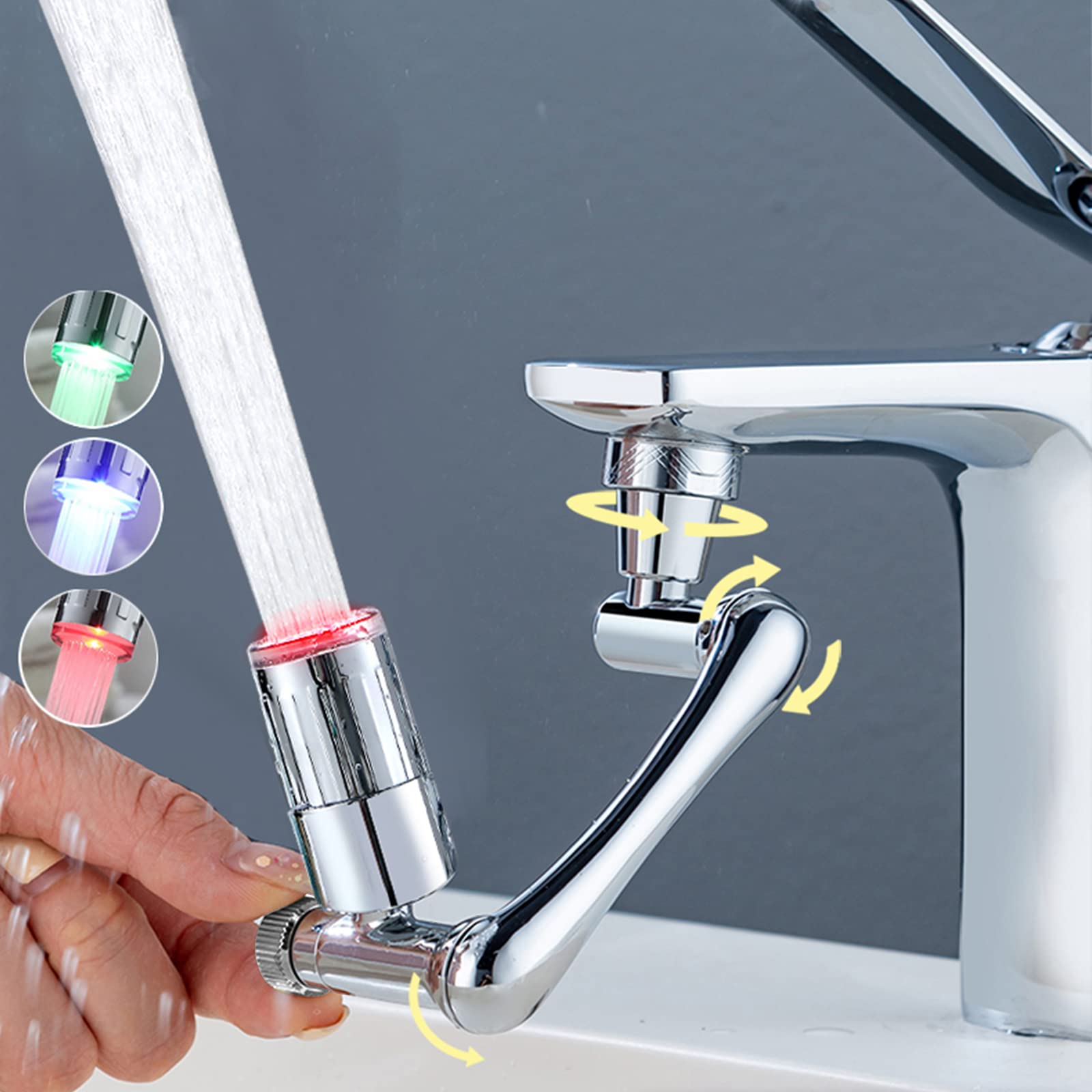360° Rotating Faucet Extender with LED Light - Universal Adjustable Kitchen & Bathroom Sink Tap Aerator Attachment - 3 Spray Modes, Anti-Splash Filter - Perfect for Washing Dishes, Handwashing & Pet Care