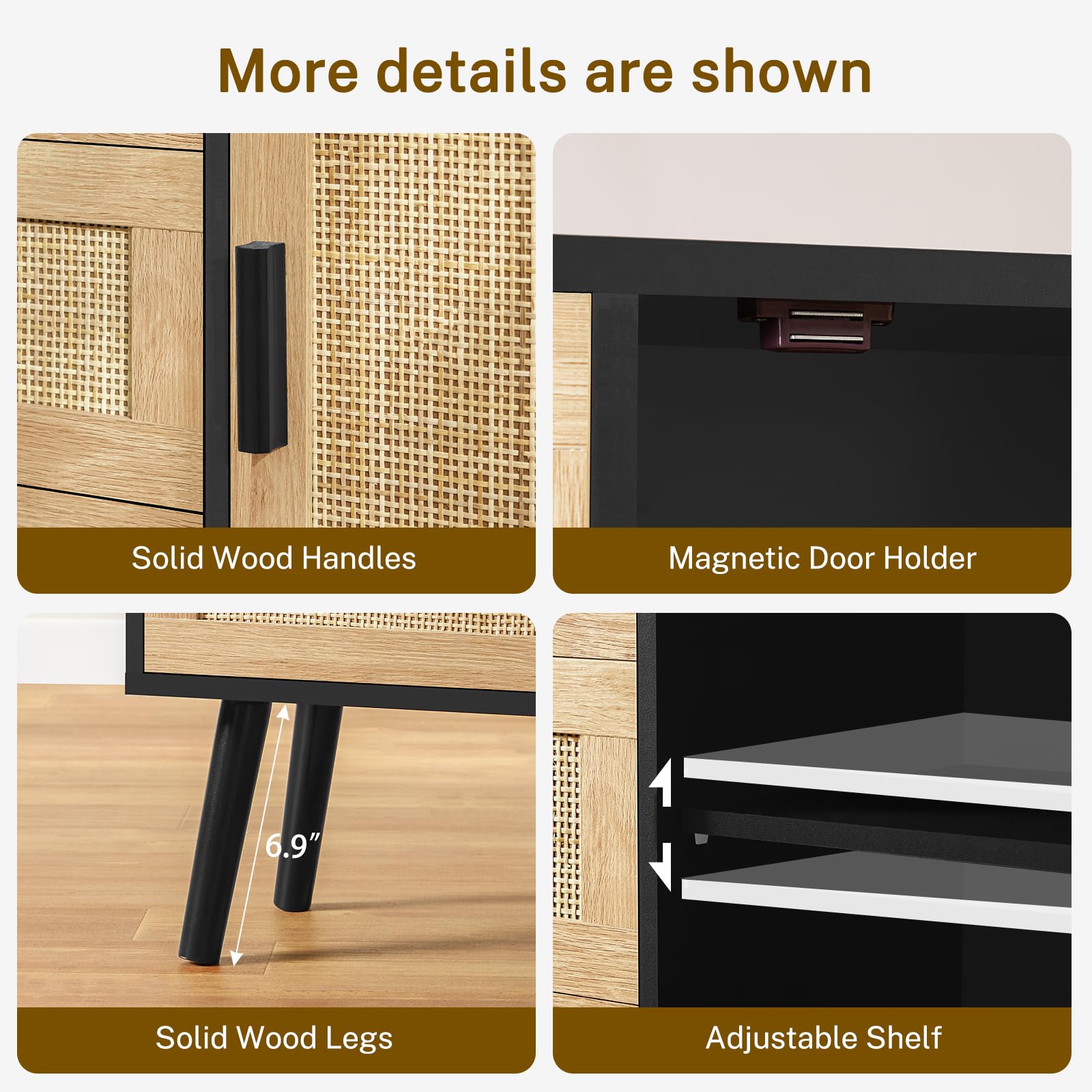 Iwell Rattan Storage Cabinet with 3 Drawers & Adjustable Shelf - Entryway, Living Room, Dining Room Accent Cabinet - Black & Natural for Home Organization & Stylish Decor