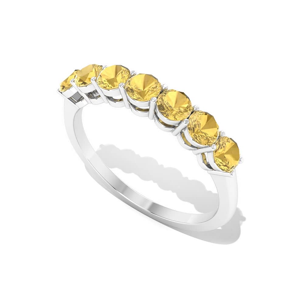 3/4 CT November Birthstone Citrine Seven Stone Ring for Women - 14K Solid Gold Minimalist Round Cut Jewelry | Perfect for Birthdays, Anniversaries & Everyday Elegance