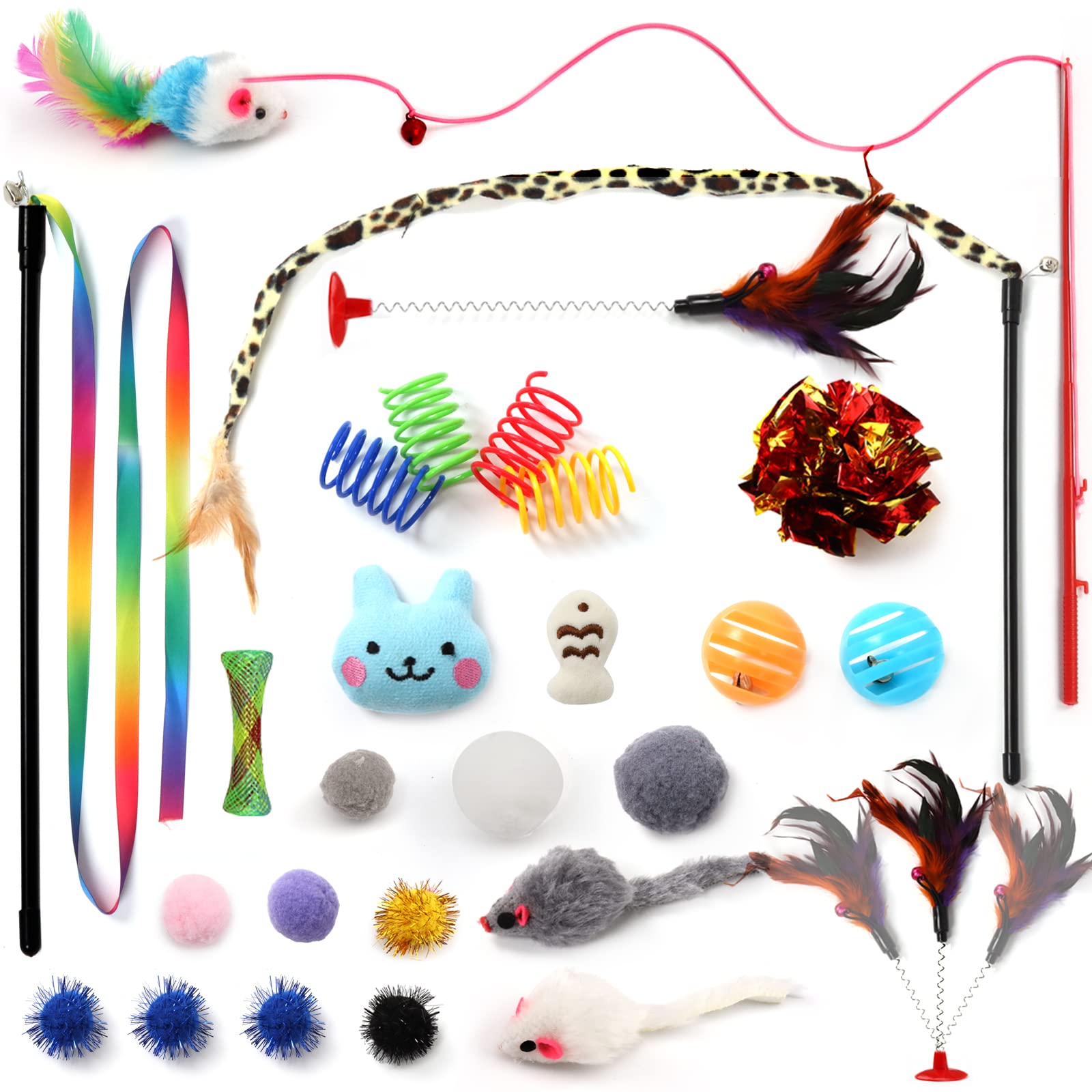 Premium Kitten Toys Variety Pack - 26 Pcs Cat Toys Set with Wand, Feathers, Balls with Bells, Mouse & Catnip Toys for Indoor Cats | Interactive Play, Exercise & Stress Relief for Kittens & Adult Cats
