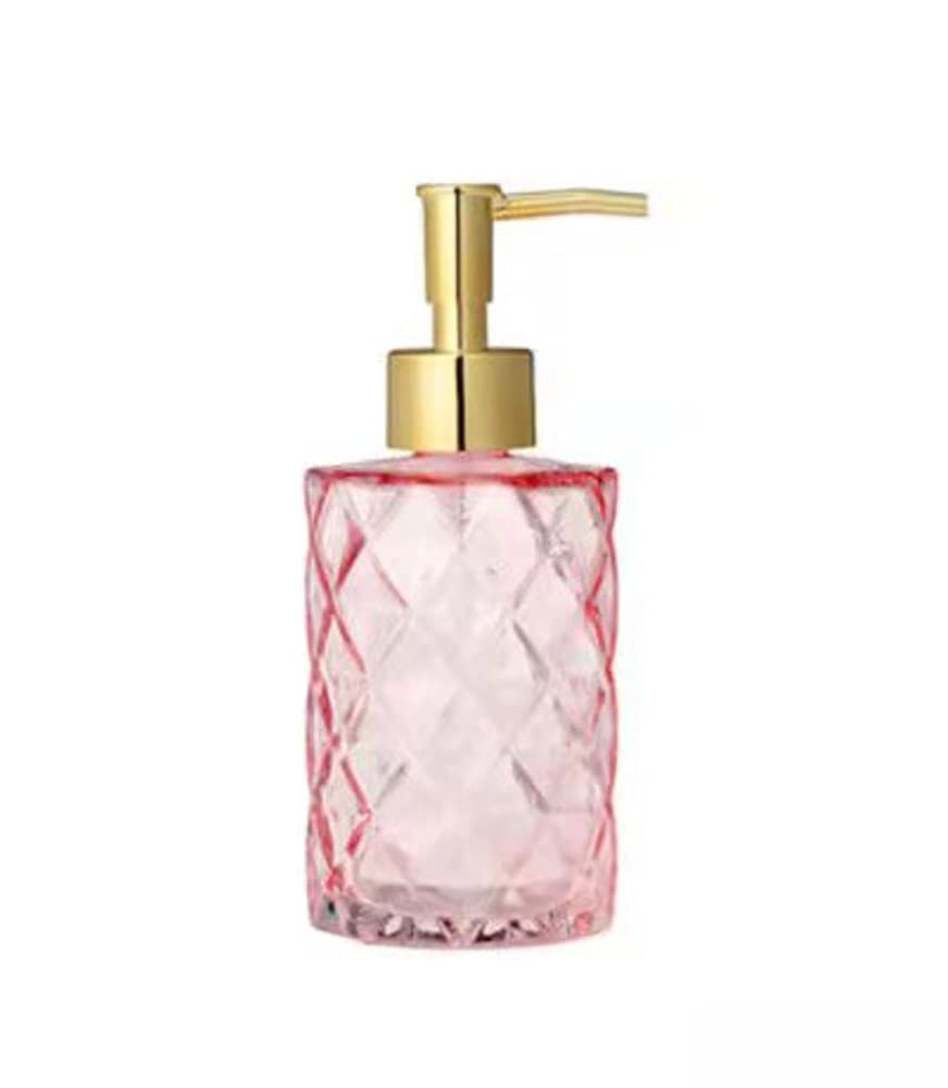 Clear Glass Fillable Soap Dispenser with 304 Stainless Steel Pump - Rustproof Hand & Lotion Dispenser for Kitchen, Bathroom, Vanity (Pink) - Perfect for Liquid Soap, Dish Detergent & Shampoo Storage