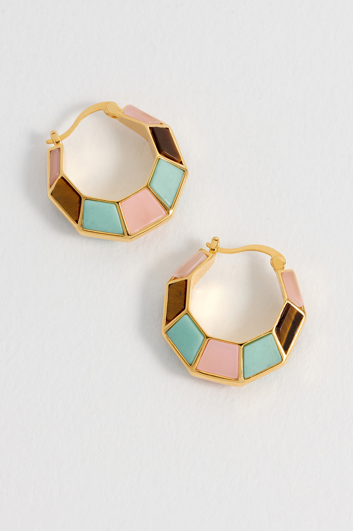 Mixed Gemstone Octagon Hinge Hoop Earrings - Dainty Boho Jewelry for Women - Perfect for Parties, Weddings & Everyday Wear