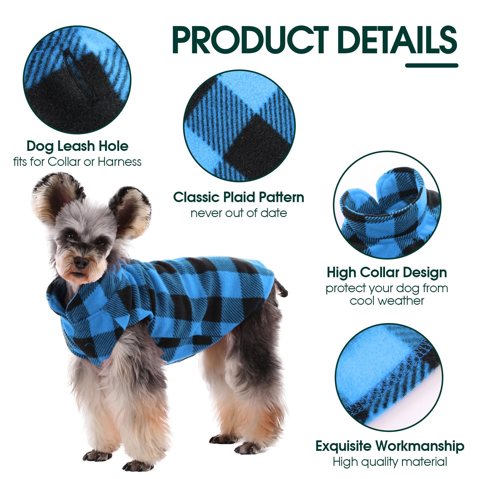 Kuoser Stretch Dog Fleece Vest - Soft Plaid Dog Sweater for Small Dogs & Cats | Warm Winter Pullover Coat for Teddy, Chihuahua & Yorkshire Terriers | Leash Hole Design | Perfect for Outdoor Walks & Cold Weather Protection