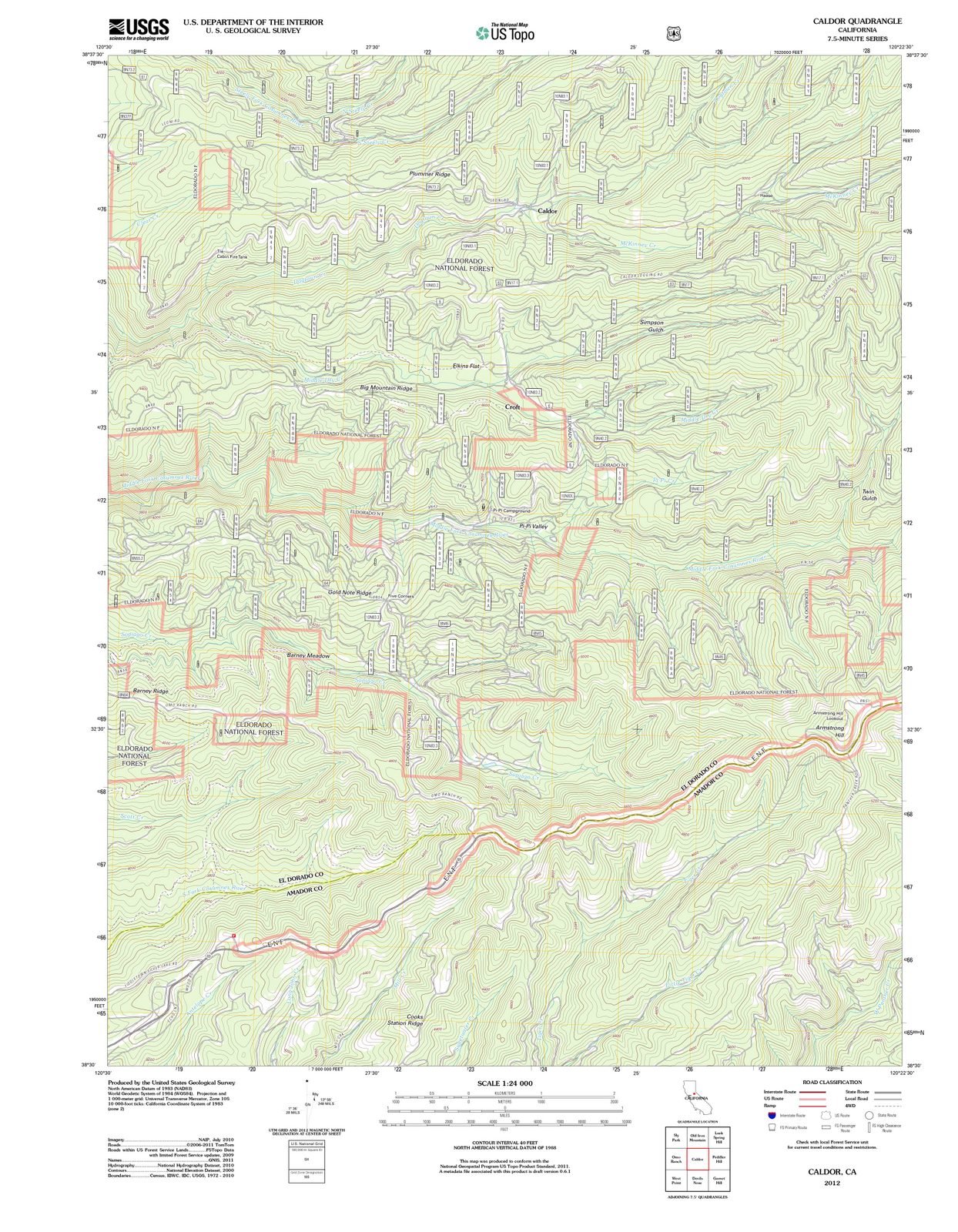 2012 Caldor, CA USGS Historical Topographic Wall Map - 44x55 Inch Large California Map Poster - Vintage Home Decor, Office Wall Art, Gift for Map Collectors
