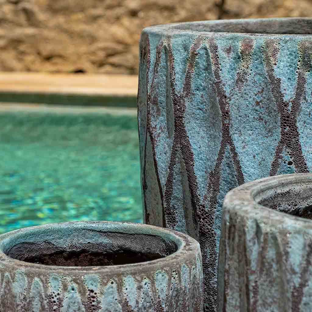 Campania International Tortona Verdigris Planter Set of 3 - Outdoor Garden Decor for Patio, Balcony & Porch