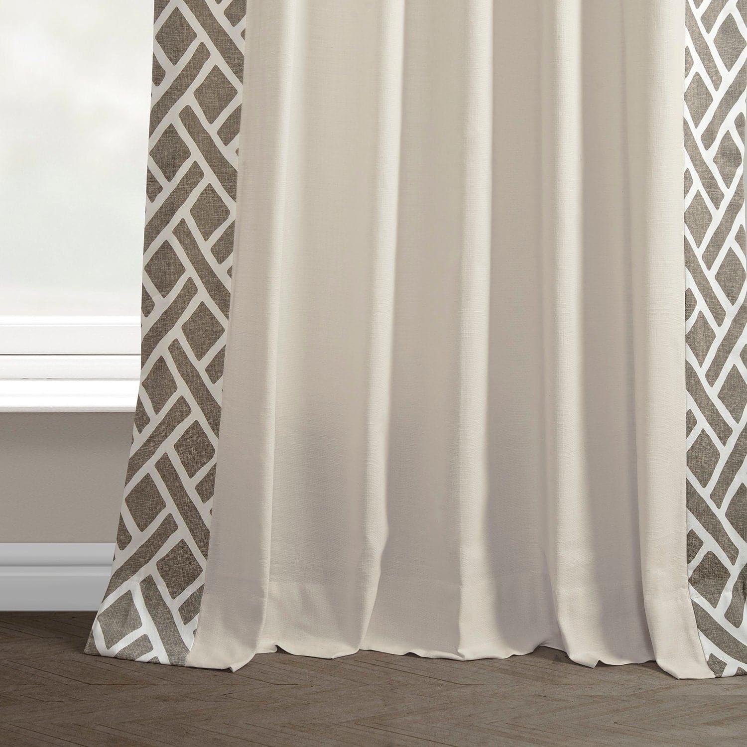 Martinique Taupe Bordered Cotton Curtains - Elegant Window Treatments for Living Room & Bedroom