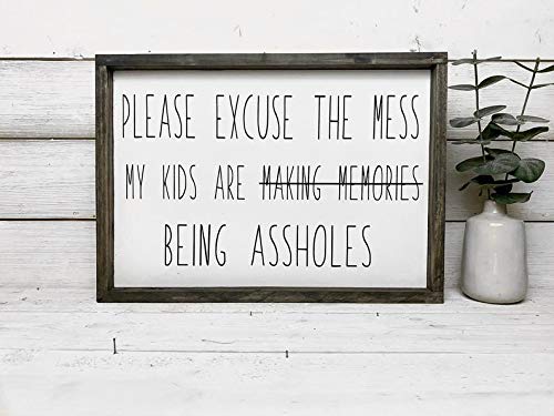 Funny Parenting Sign - 'Please Excuse The Mess My Kids Are Making Memories' - Humorous Home Decor for Playrooms, Nursery & Family Spaces