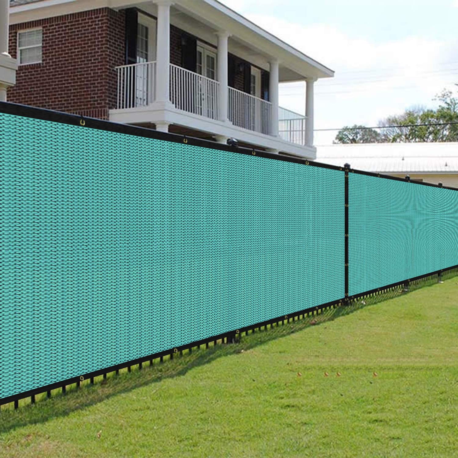 E&K Sunrise 9' x 51' 180 GSM Turquoise Green Privacy Fence Screen - Commercial Grade Outdoor Shade Mesh Fabric for Backyard, Patio & Pool Areas - Wind Resistant with 3 Year Warranty (Custom Size Available)