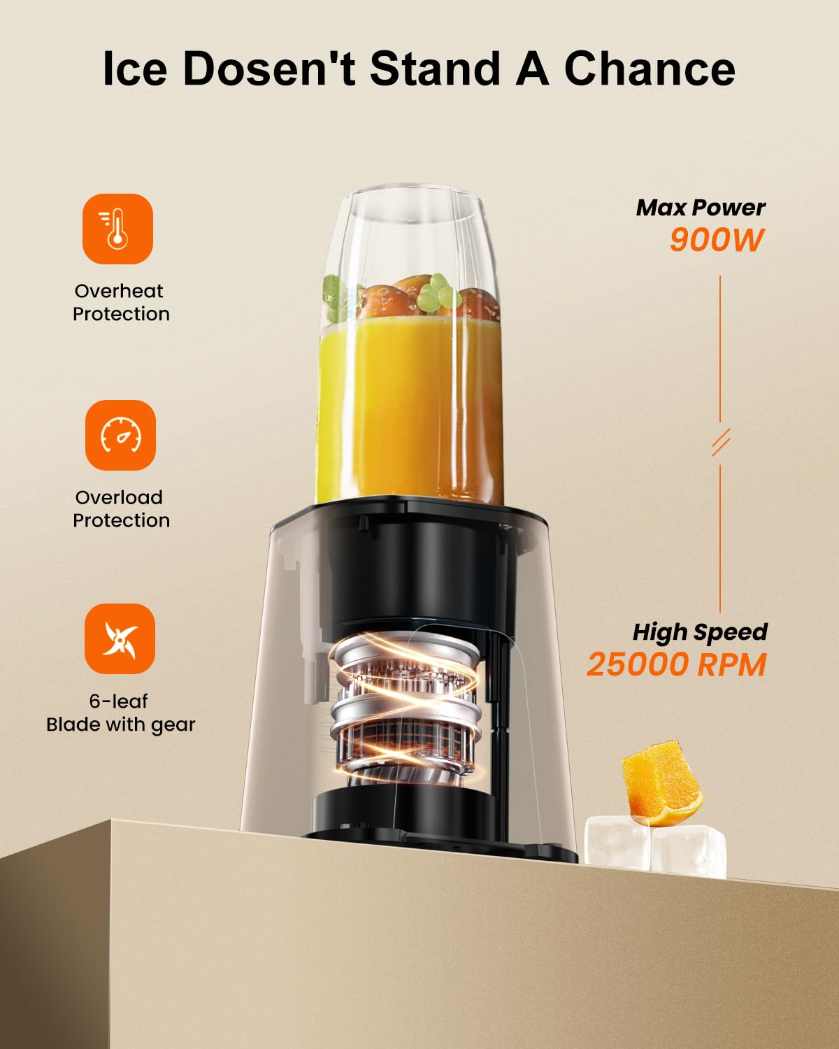 VEWIOR 900W Personal Blender for Shakes, Smoothies & Juices - High Power Kitchen Blender with 2 BPA-Free 22Oz Travel Cups - Perfect for Healthy Drinks, Protein Shakes & Meal Prep at Home, Gym or Office