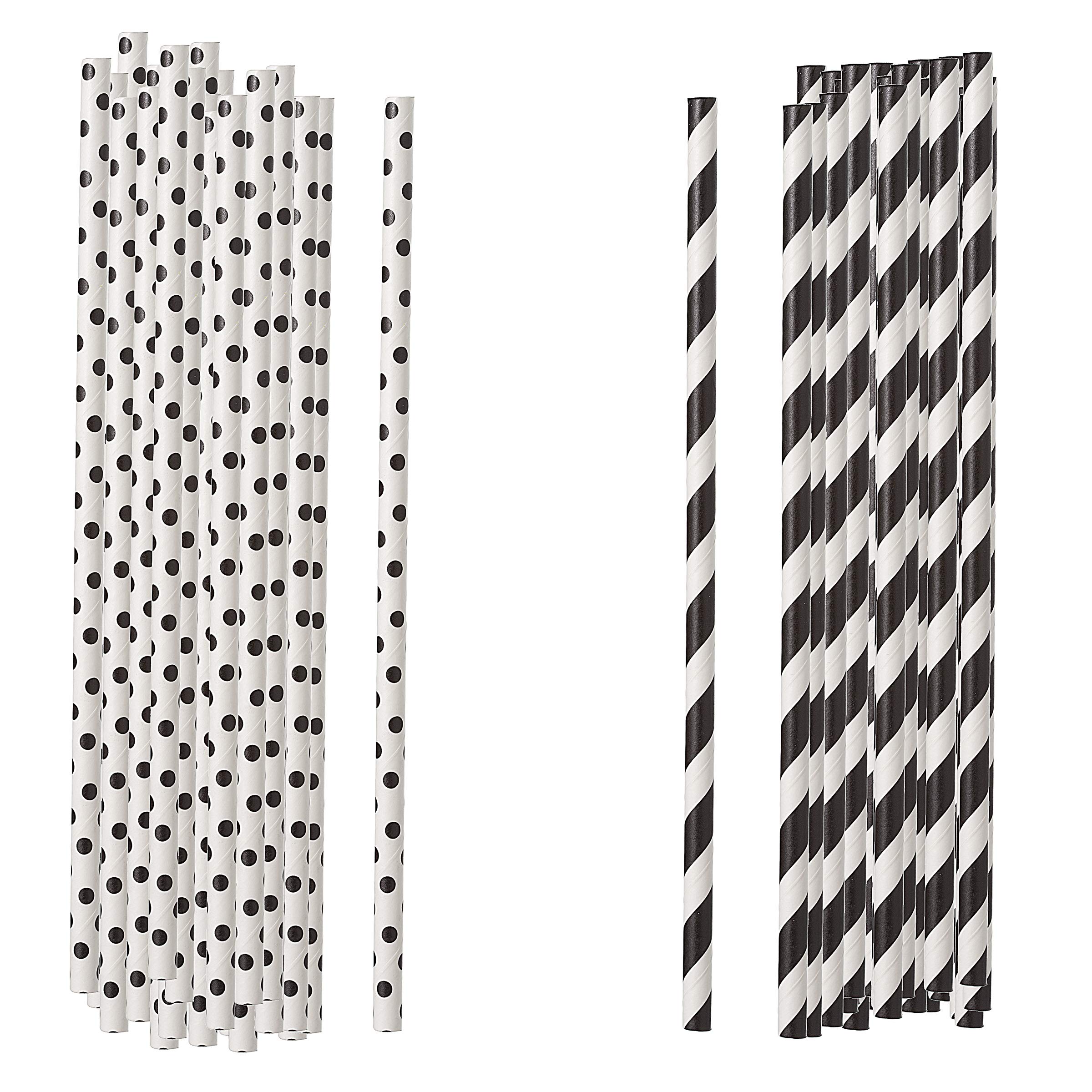 Celebrate It 100-Pack Black Printed Paper Straws - Eco-Friendly Disposable Drinking Straws for Parties, Weddings, and Events