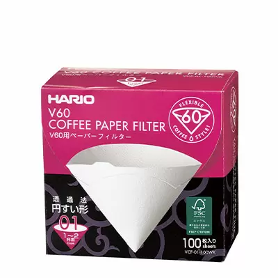 Hario V60 Paper Filter 01 White 100 Sheets - Compatible with V60 Drippers, Perfect for Pour Over Coffee Brewing at Home or Cafe