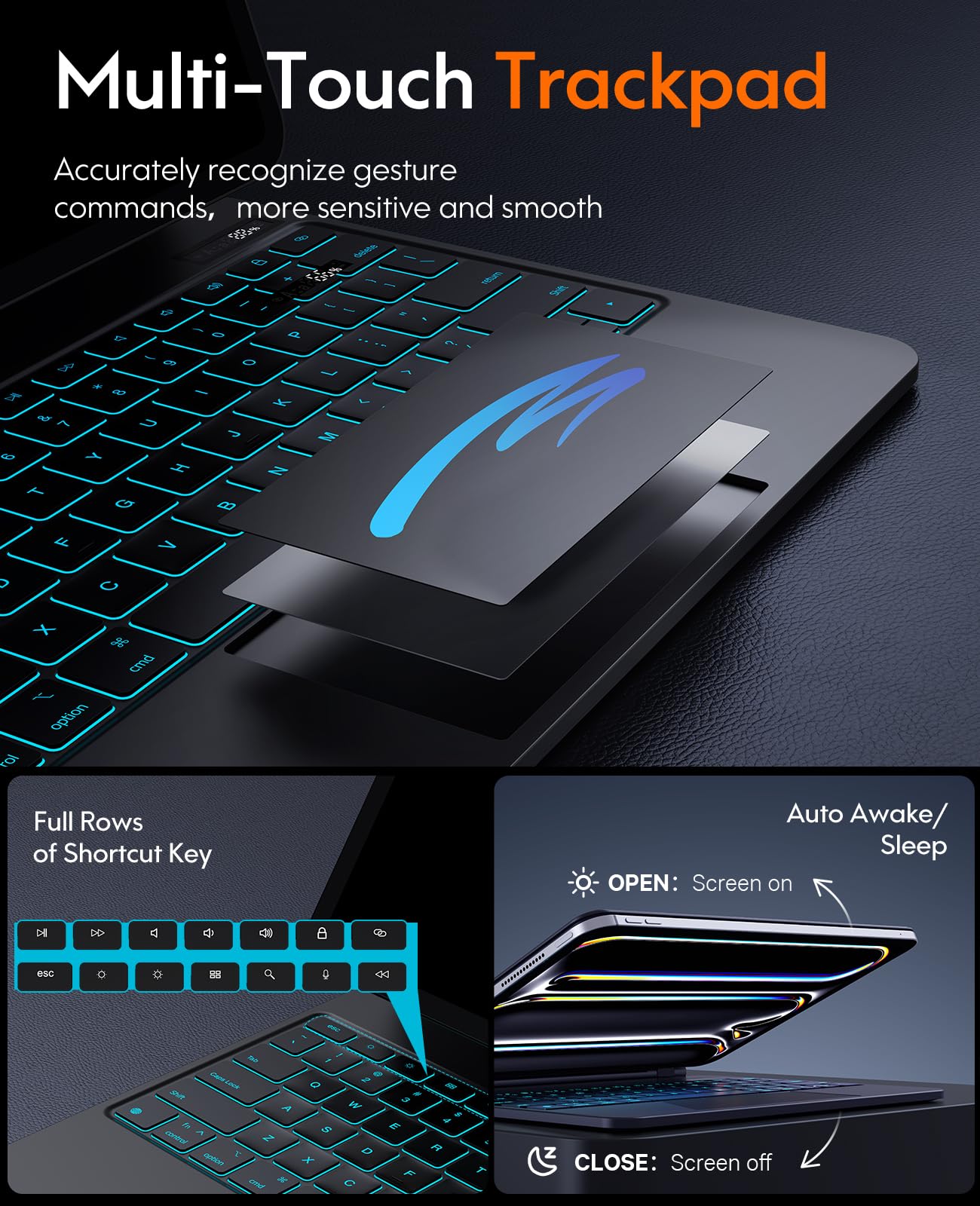 CHESONA iPad Pro 13 inch Case 2024 with Backlit Keyboard - Floating Stand, Smart Trackpad, 7-Color RGB Lighting & Battery Display | Protective Keyboard Case for iPad Pro 13 (M4) | Perfect for Work, Study & Travel | Black