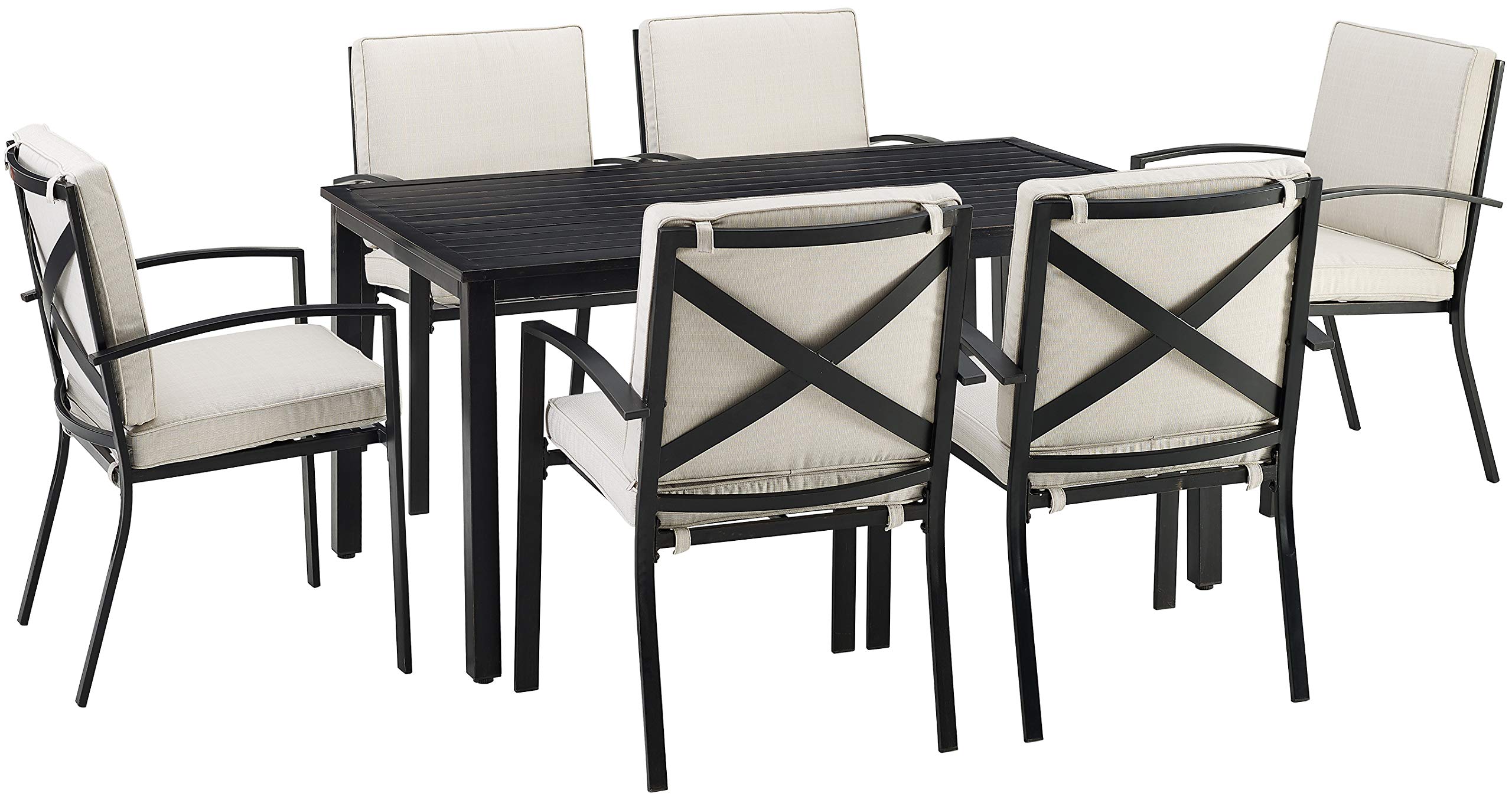 Crosley Furniture Kaplan 7-Piece Outdoor Dining Set for 6 - Patio Table & Chairs with Oiled Bronze Frame & Oatmeal Cushions - Perfect for Backyard, Deck, Garden & Outdoor Entertaining