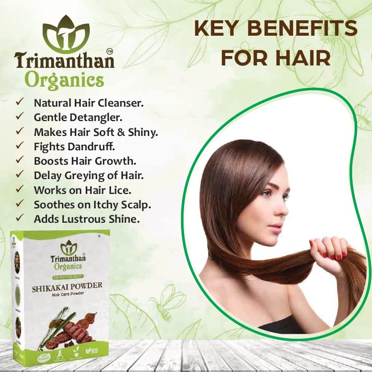Organic Shikakai Powder for Hair & Skin - 250gm | TRIMANTHAN ORGANICS Natural Hair Conditioner & Cleanser | Promotes Hair Growth & Scalp Health | Perfect for DIY Hair Wash, Ayurvedic Treatments & Natural Skincare Routine
