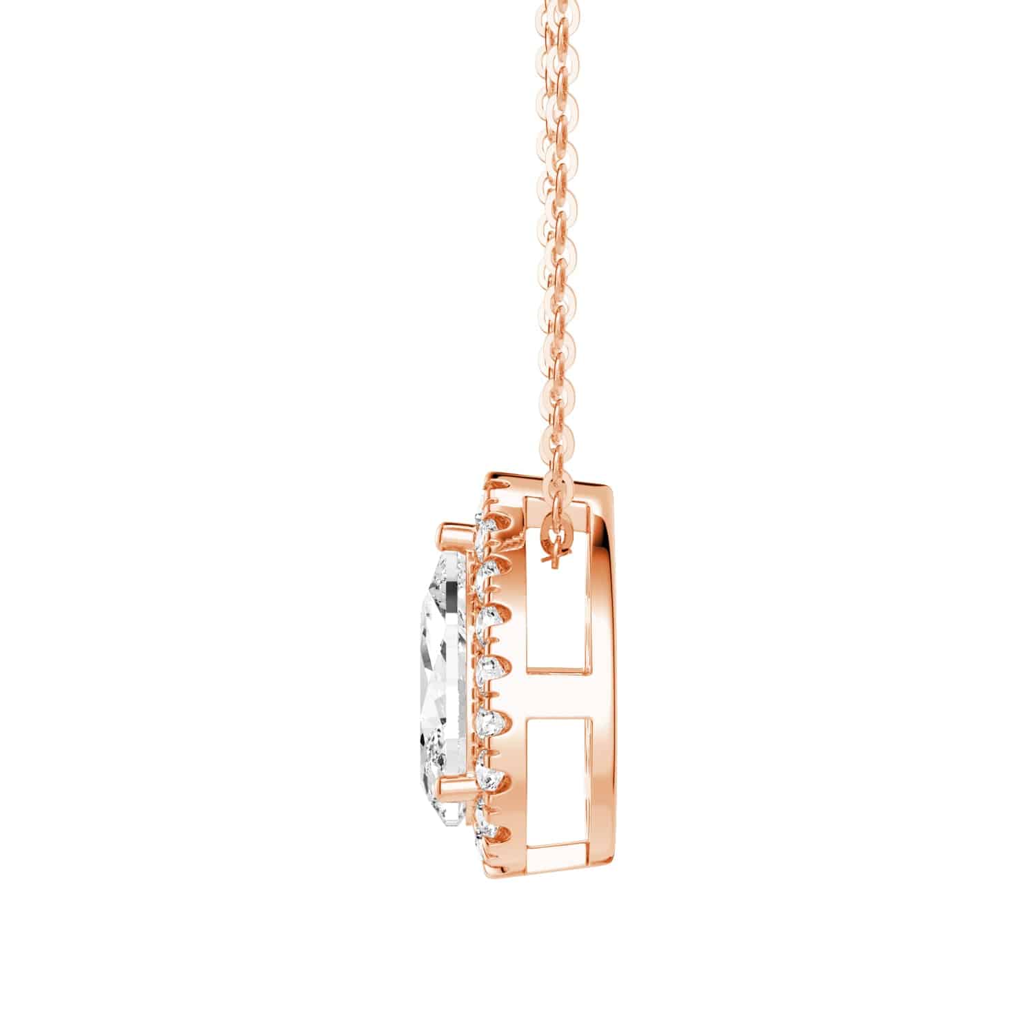 Pear Cut Moissanite Pavé Halo Pendant Necklace - 14K Gold Plated Elegant Jewelry for Women, Perfect for Weddings, Anniversaries & Special Occasions