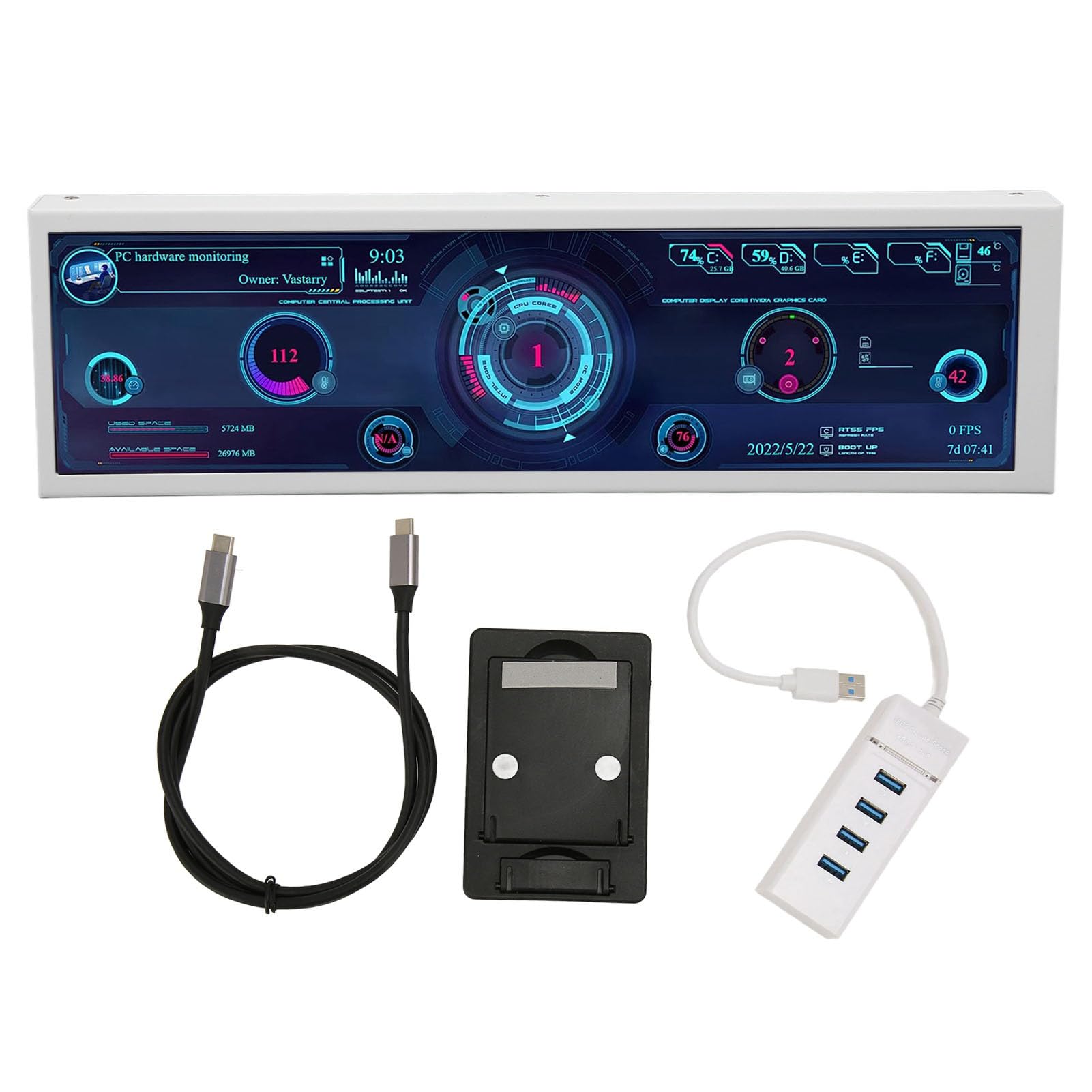 Goshyda 8.8 Inch PC Temperature Monitor with IPS Mini Secondary Screen - 360° Auto Rotation for CPU GPU Monitoring, Aida 64 Support (Touch Screen) - Perfect for Gaming PCs, Workstations, and PC Builders