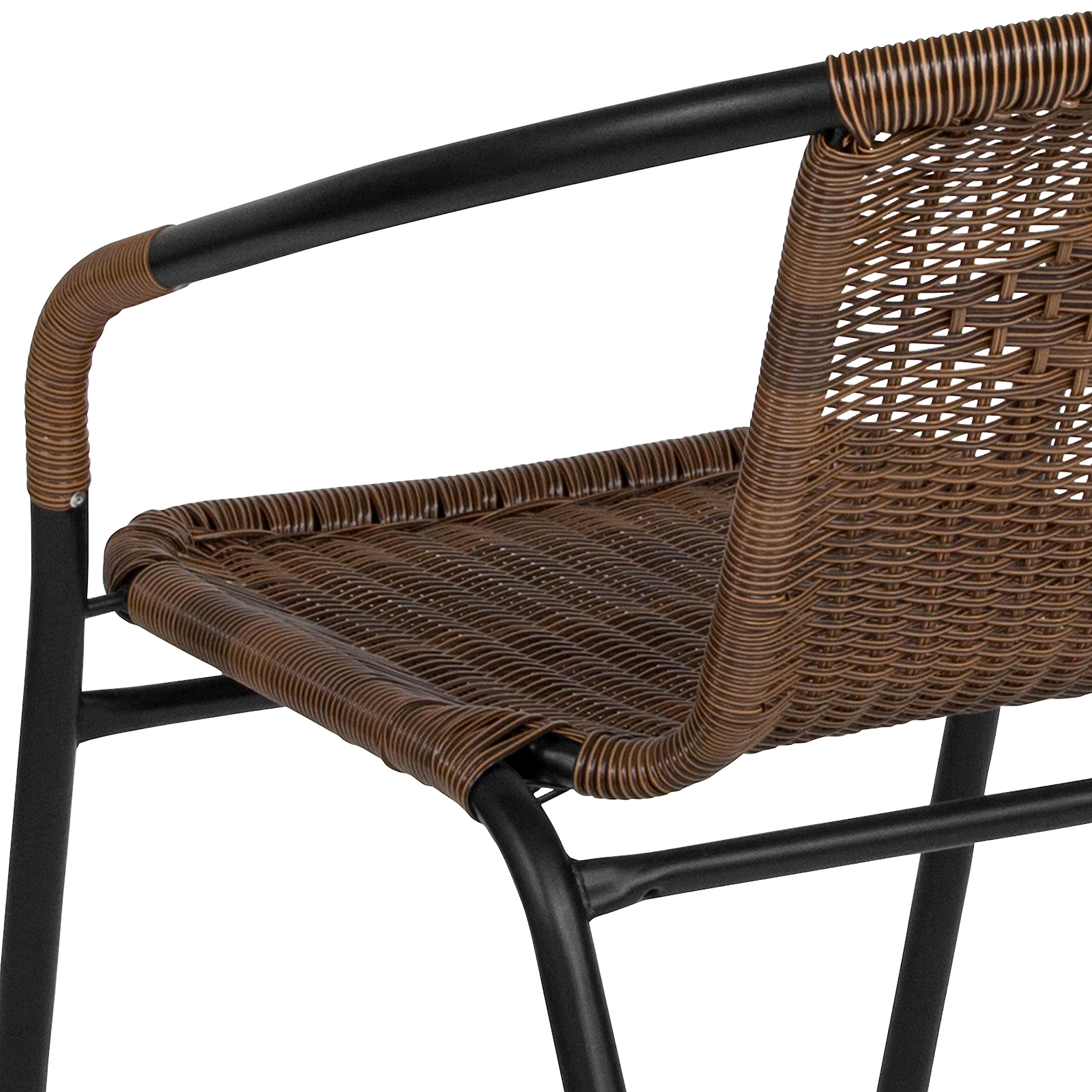 Flash Furniture Lila Modern Rattan Stackable Dining Chairs - Indoor/Outdoor Bistro Chairs Set of 2, Brown - Perfect for Patio, Restaurant, Cafe, and Home Dining Use