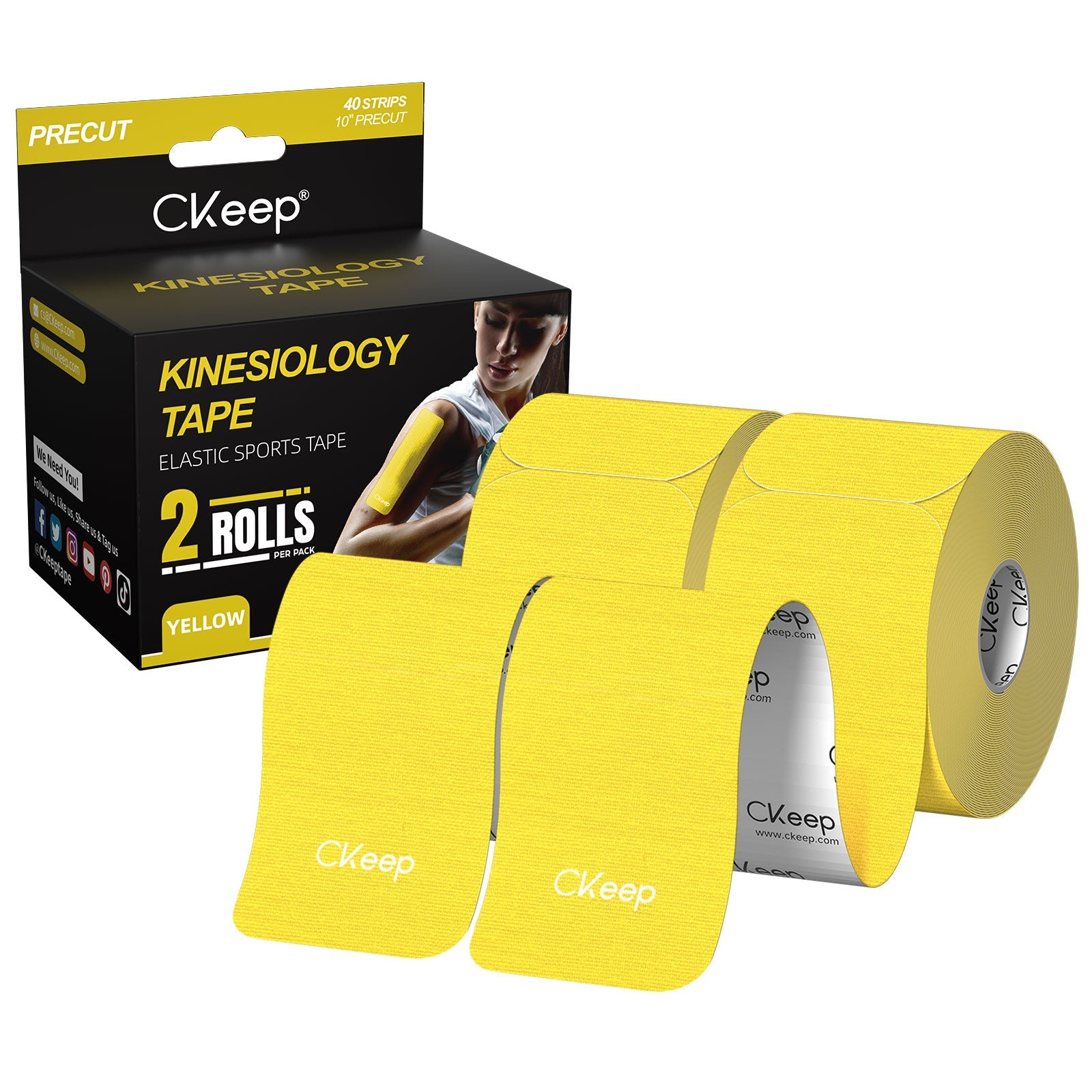CKeep Kinesiology Tape - Pre-Cut Strips (2 Rolls) for Sports Injury Recovery & Muscle Pain Relief - Ideal for Athletes, Runners & Physical Therapy