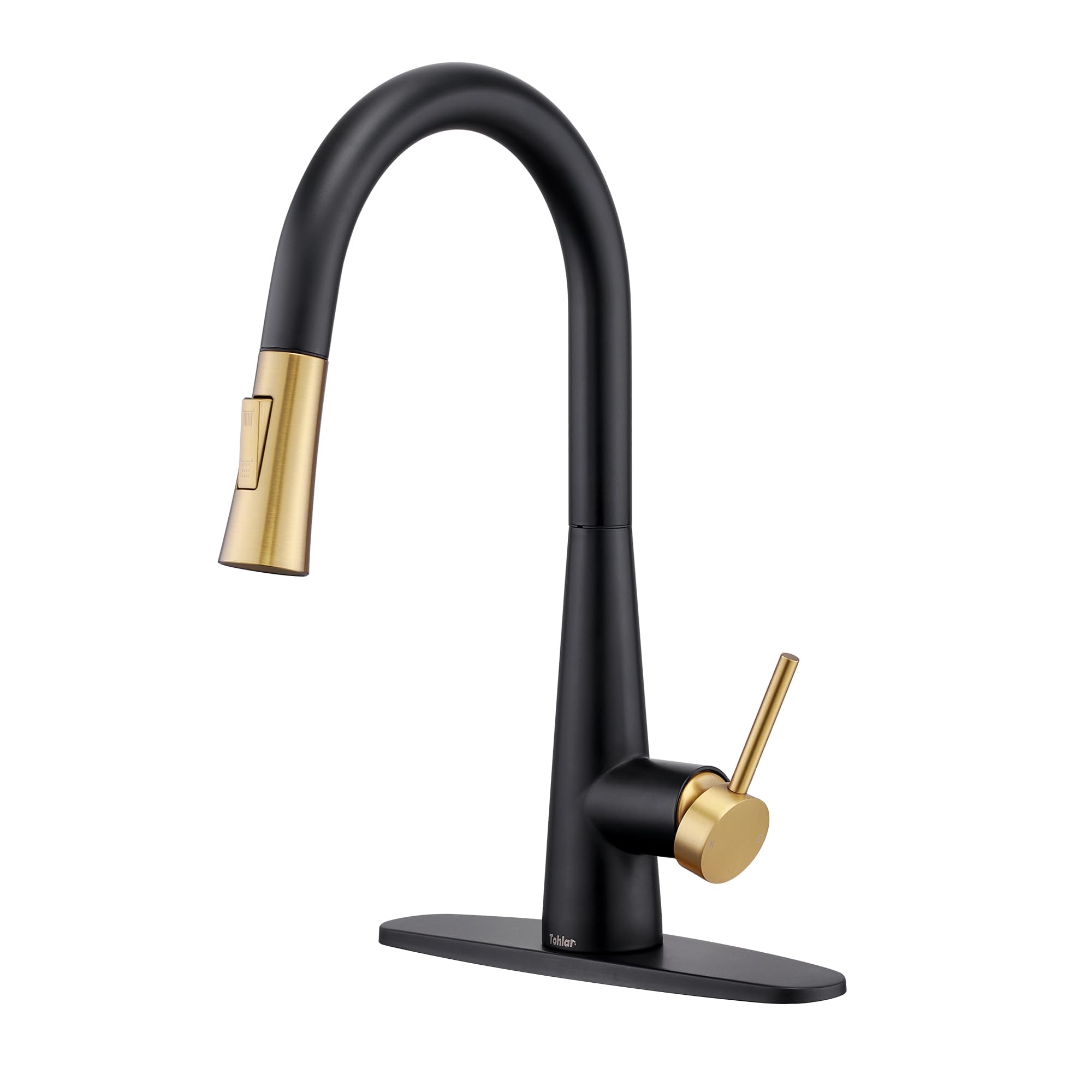 Black & Gold Kitchen Faucet with Pull-Down Sprayer - Modern Matte Black Stainless Steel for Home Kitchen