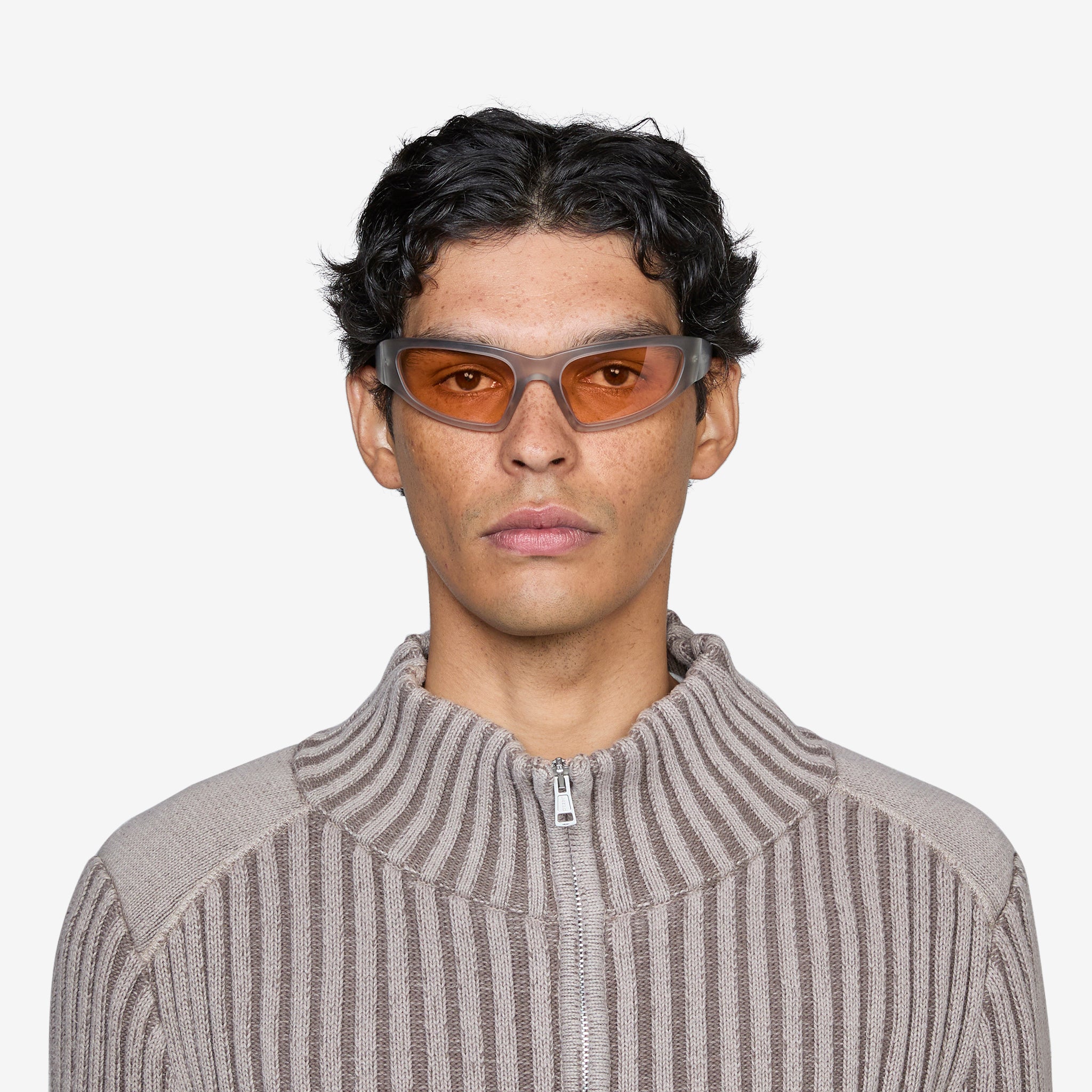 Matte Grey Crow Sunglasses with Orange Solid Lenses - Stylish UV Protection for Outdoor Sports & Beach Activities