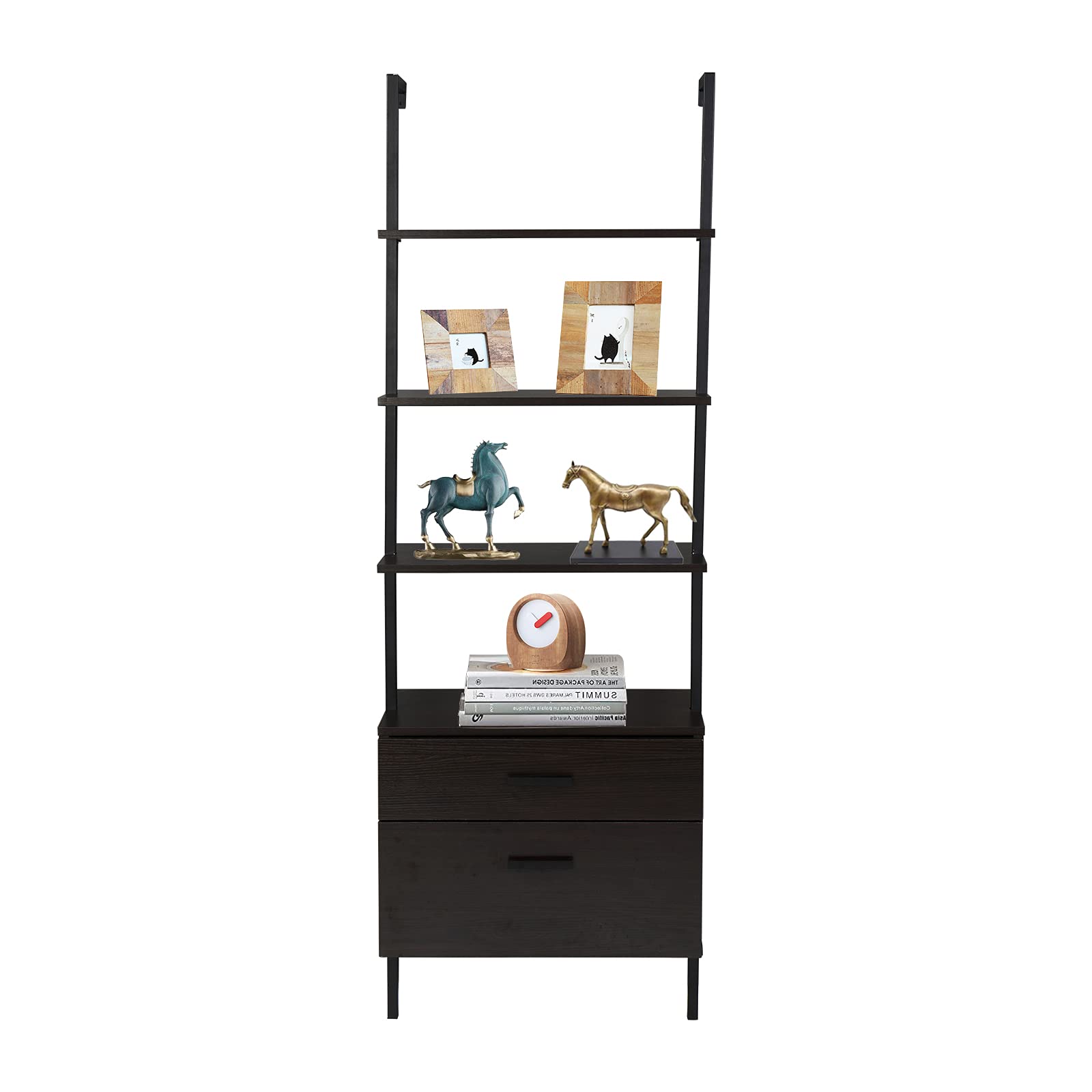 GUOXY Industrial Bookshelf with Wood Drawers & Matte Steel Frame - Heavy Duty Storage for Office, Living Room, or Home Library - Perfect for Organizing Books, Decor & Office Supplies