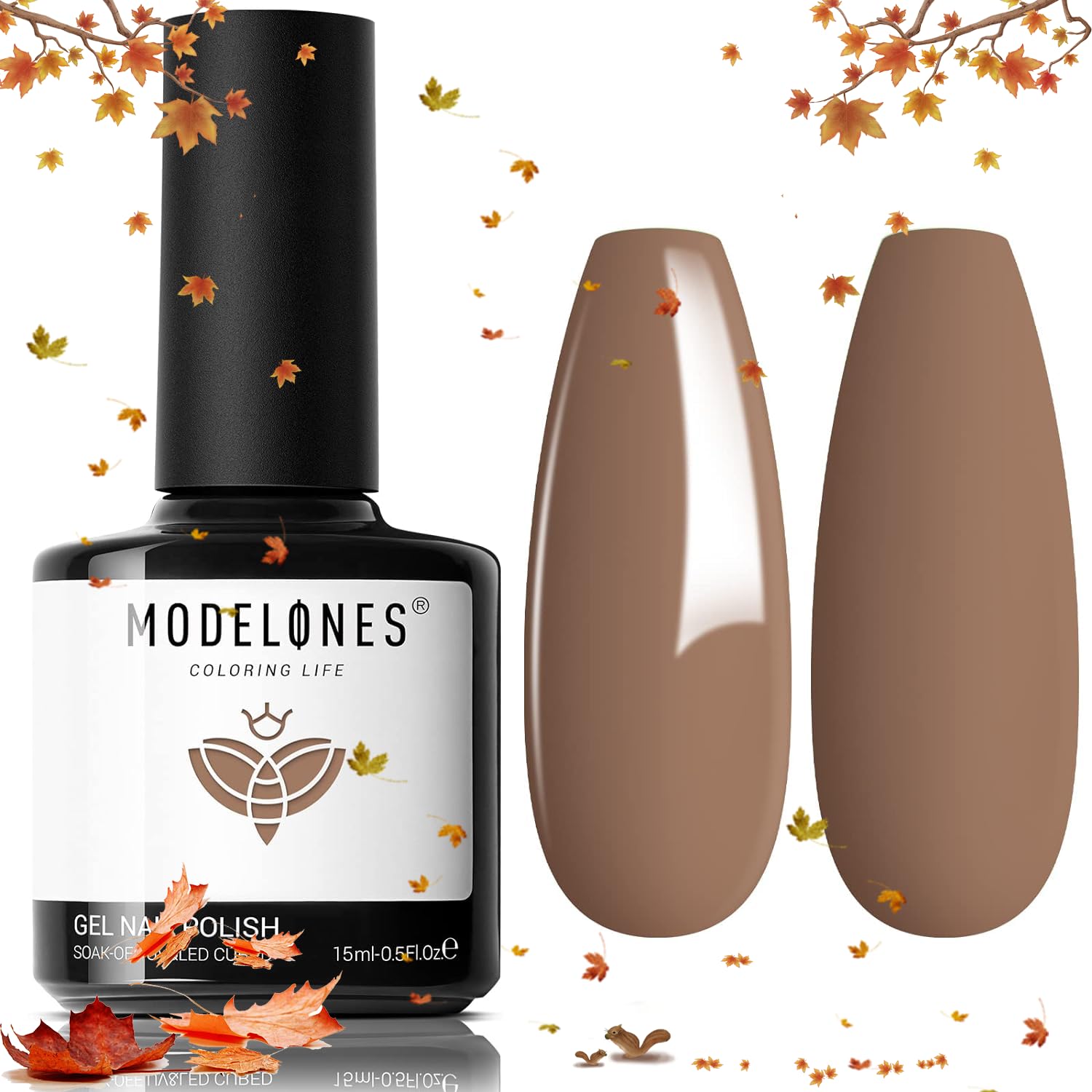 Modelones 15ML Caramel Coffee Brown Gel Nail Polish - Soak Off LED Neutral Nude Brown Color, Salon Quality DIY Nail Art Manicure Kit for Women, Perfect for Home Use, Holidays & Gifts (0.5 fl oz) | Long-Lasting & Chip-Resistant Gel Polish for Professional-Looking Nails at Home