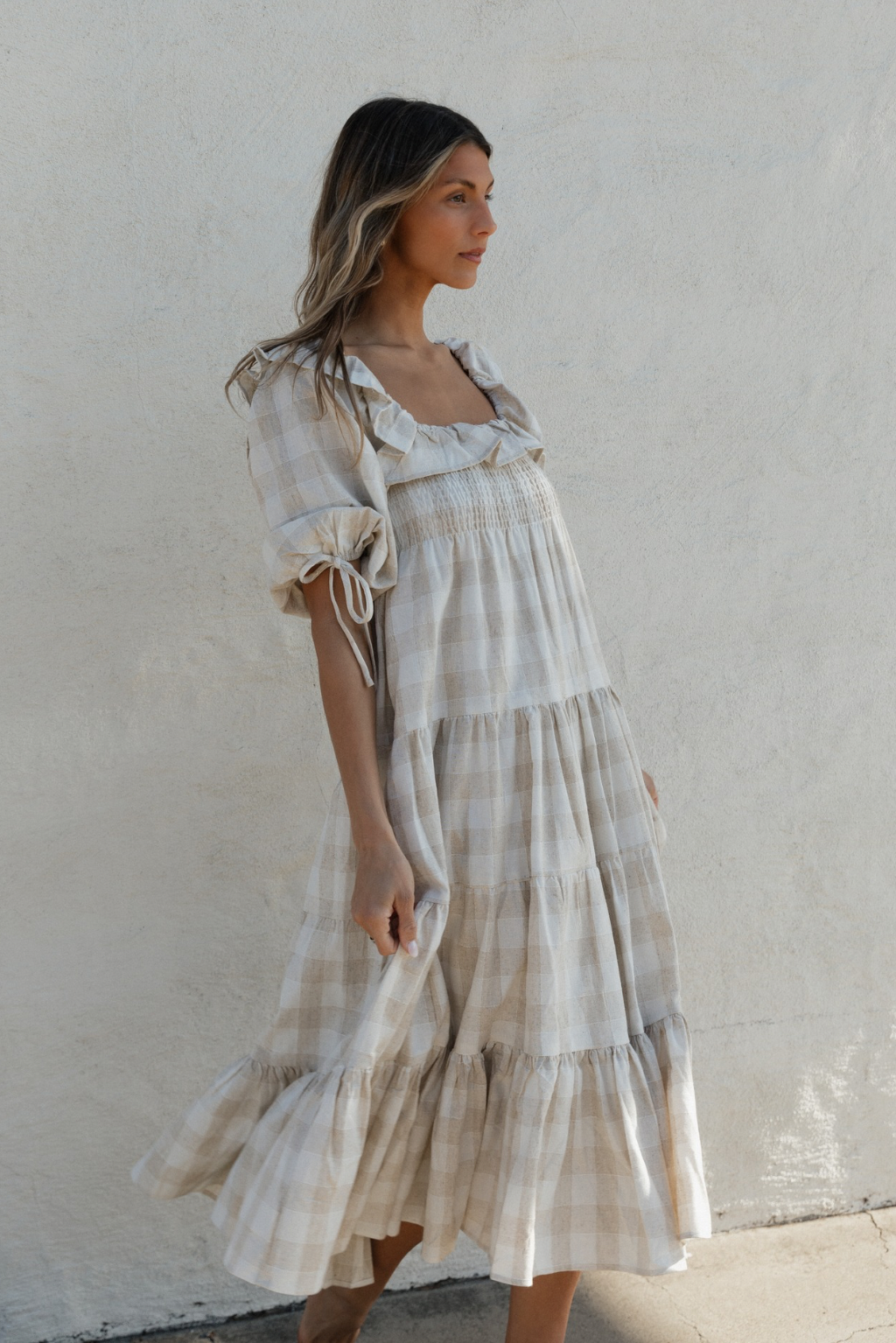 Clea Dress in Natural Plaid - Bump Friendly Maternity Dress for Women | Comfortable & Stylish Pregnancy Outfit for Work, Parties & Everyday Wear