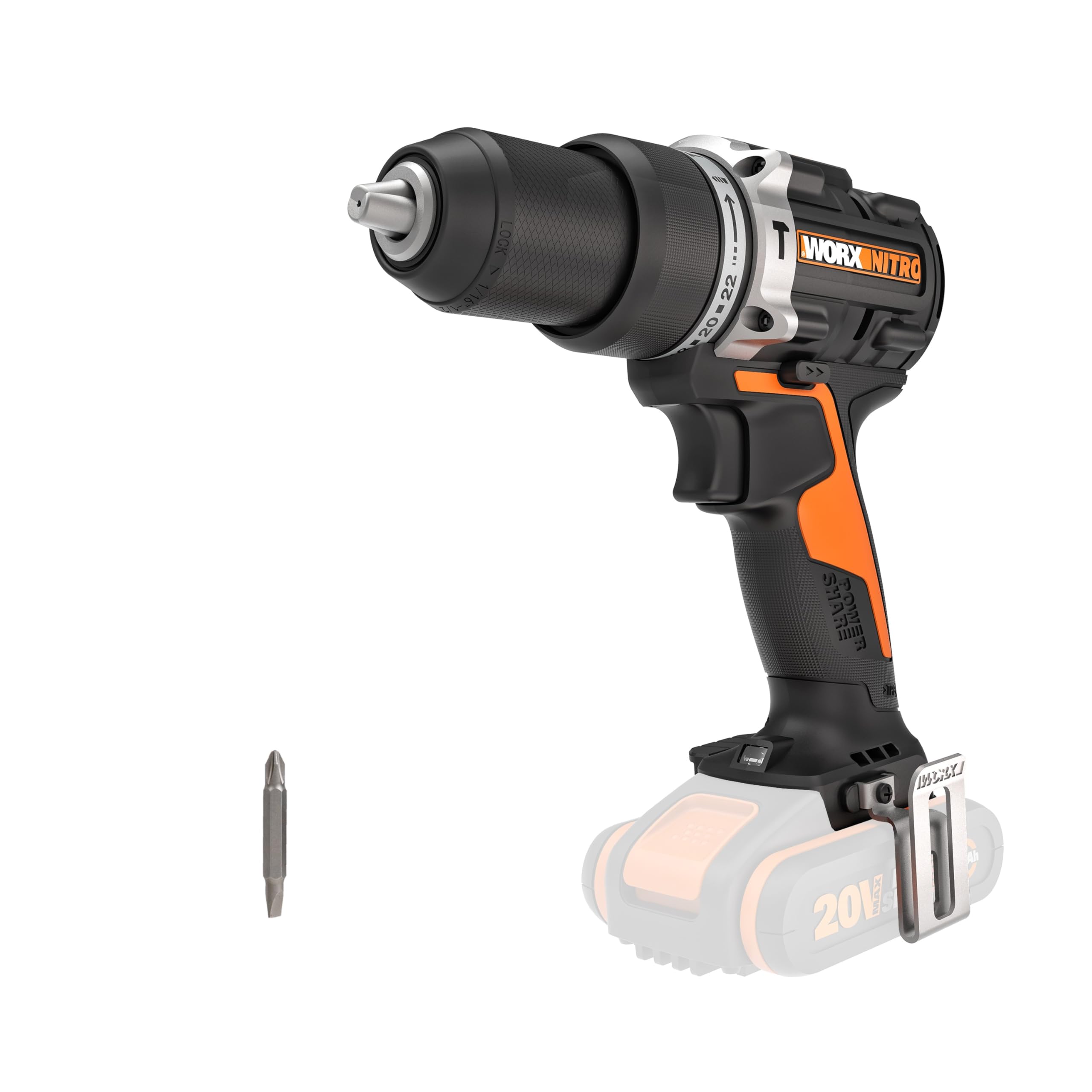 Worx WX352.9 20V Brushless Hammer Drill - PowerShare Compatible, No Battery/Charger Included | 13mm Keyless Chuck, Variable Speed, 22+1+1 Torque Settings | Perfect for DIY Projects, Home Repairs & Construction Work