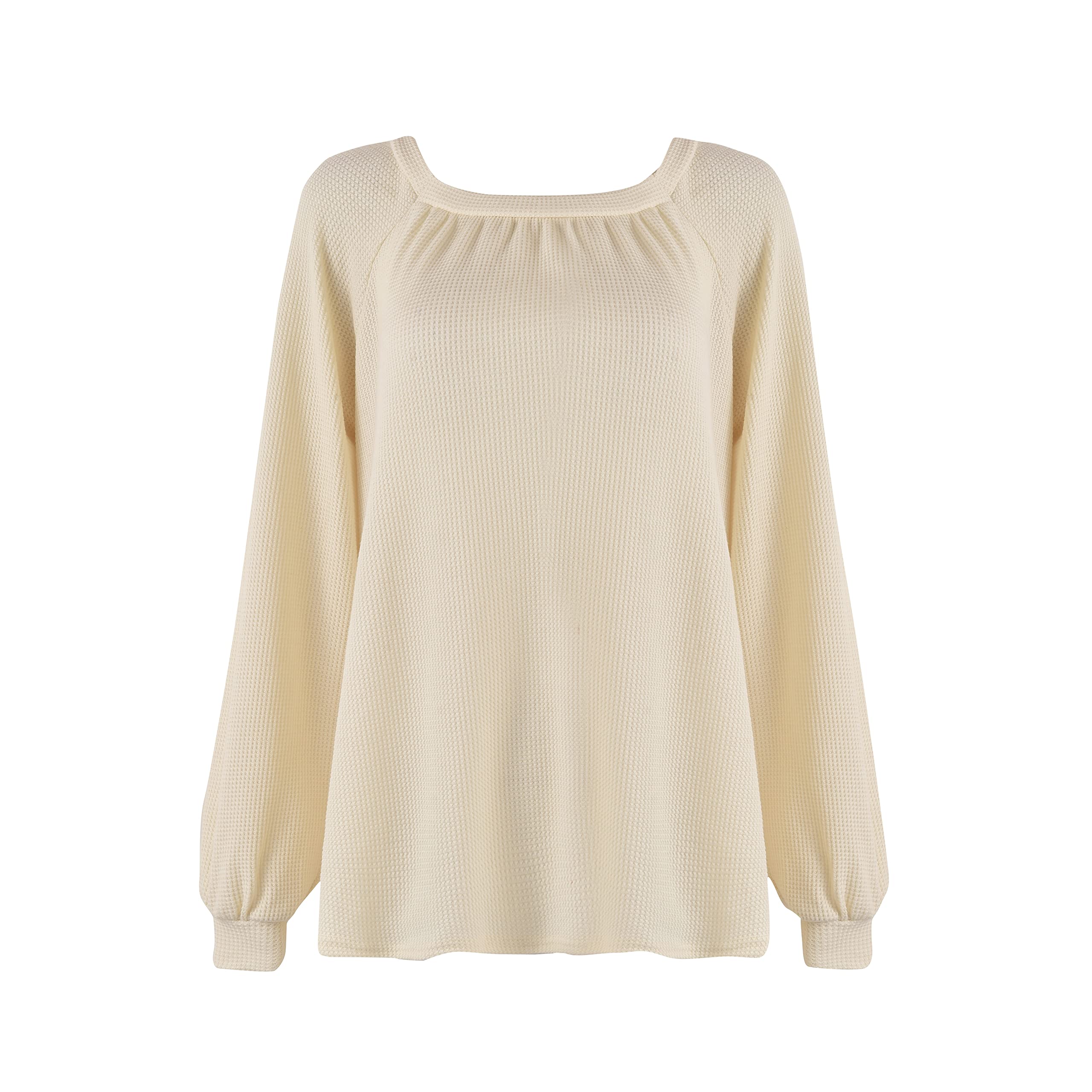 Women's Square Neck Waffle Knit Shirt - Long Sleeve Casual Loose Pullover Blouse Tops for Everyday Wear, Office & Fall Outfits