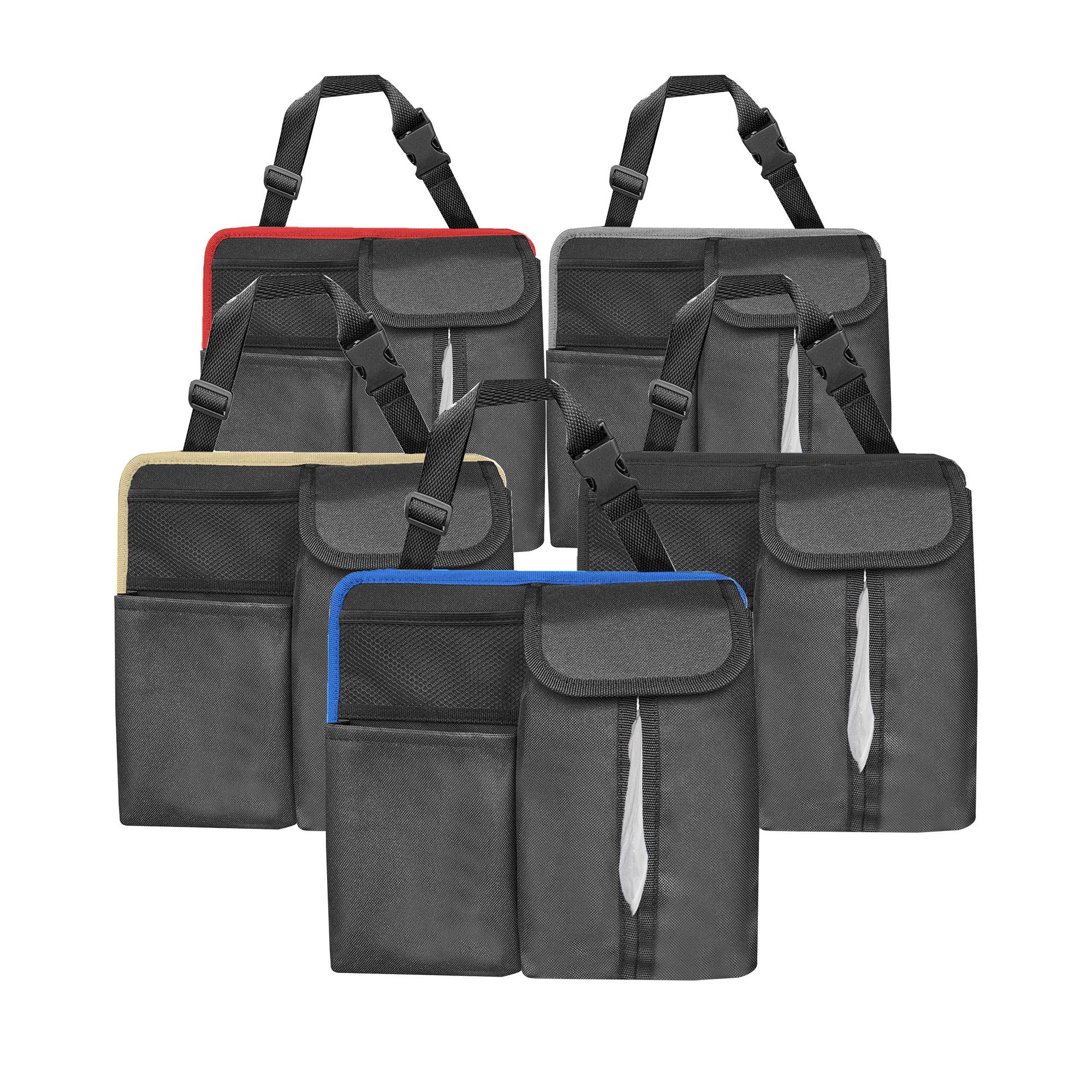 FH Group Black Hanging Car Organizer with Tissue Holder - Back Seat Storage for Toys, Baby Wipes & Snacks - Perfect for Road Trips, Family Travel & Kids Activities