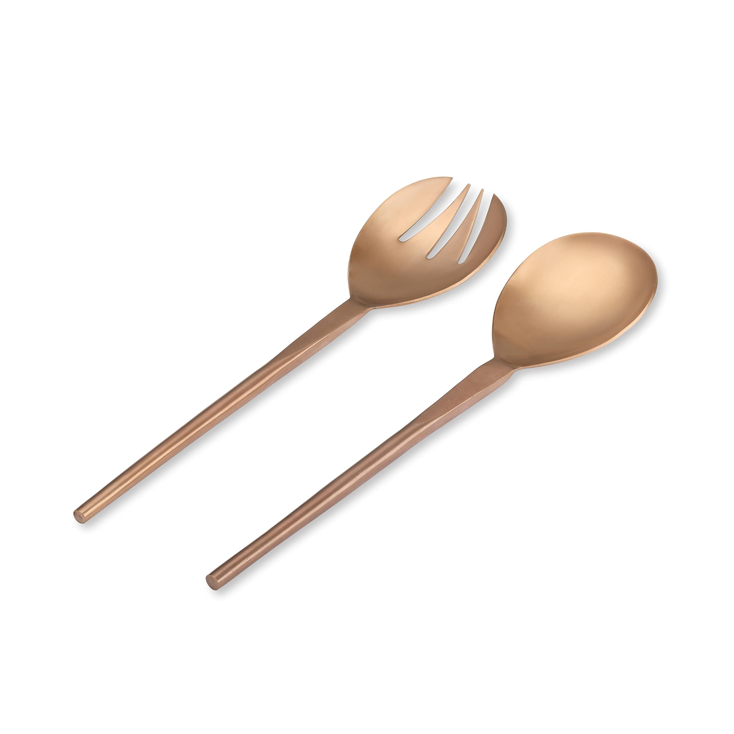 Folkulture Stainless Steel Salad Serving Utensils Set - 12 Inch Serving Spoon & Fork for Salad, Pasta, Gravies - Elegant Copper Finish Kitchen Tools for Dinner Parties & Family Meals